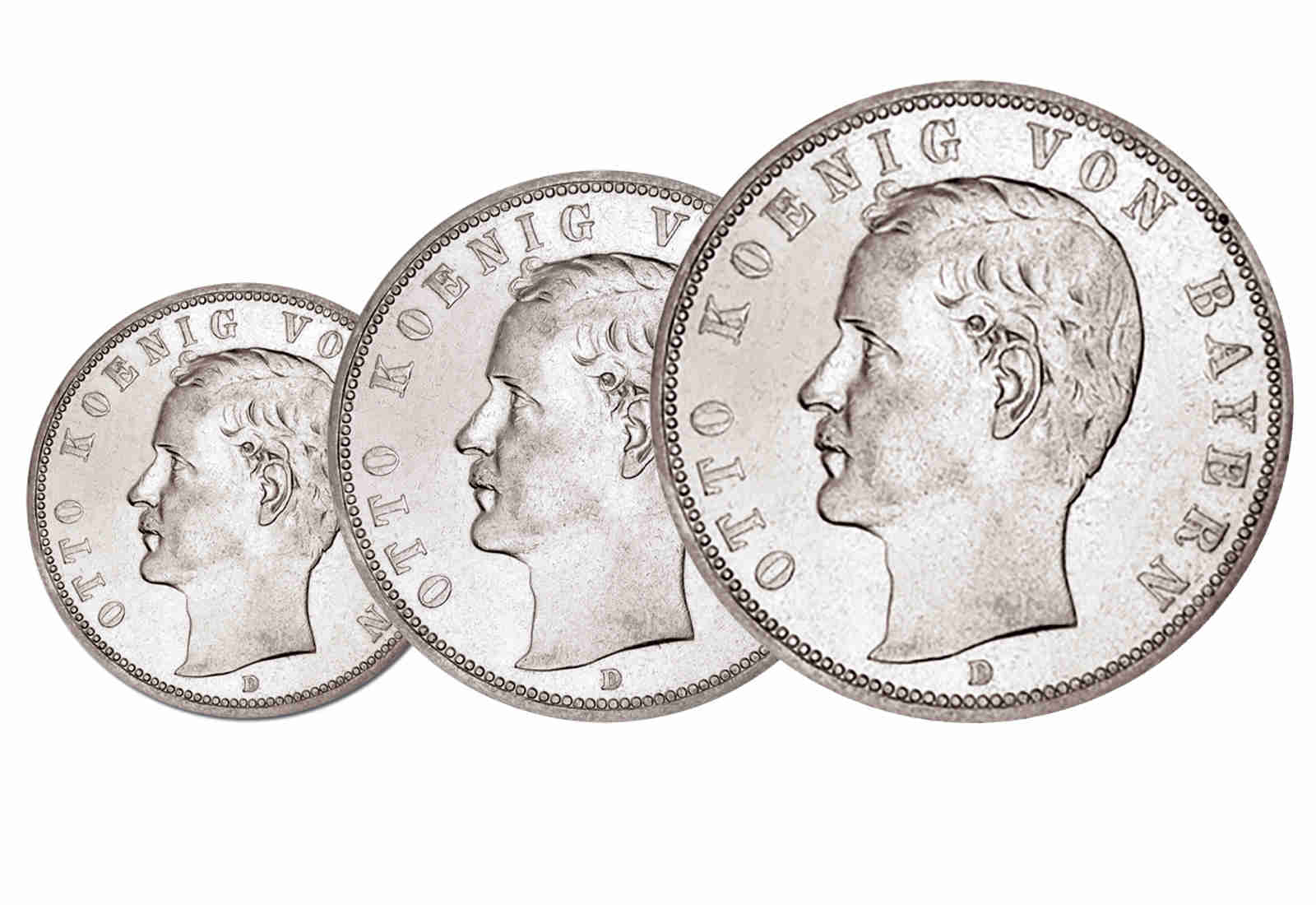 Kaiserreich Sparset Bayern - 2, 3 & 5 Mark König Otto J. 45, 46, 47  im Etui