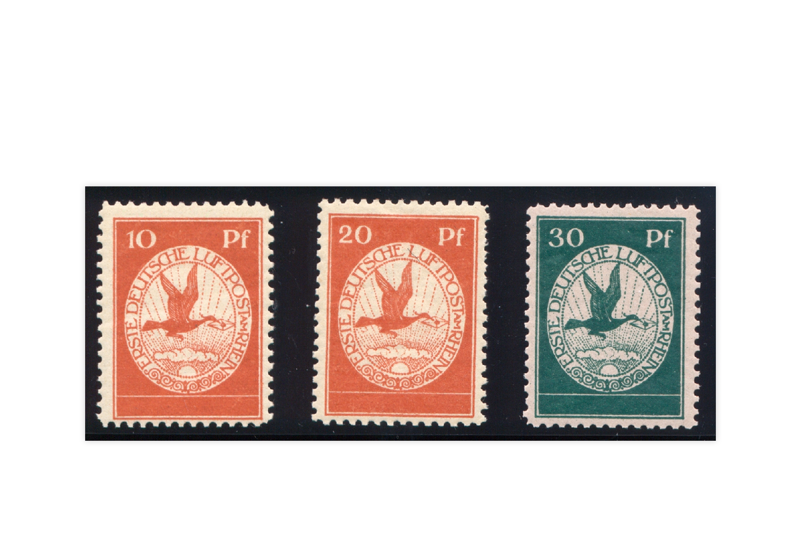 Briefmarken Deutsches Reich Flugpost 1912 Michel-Nr. I-III postfrisch