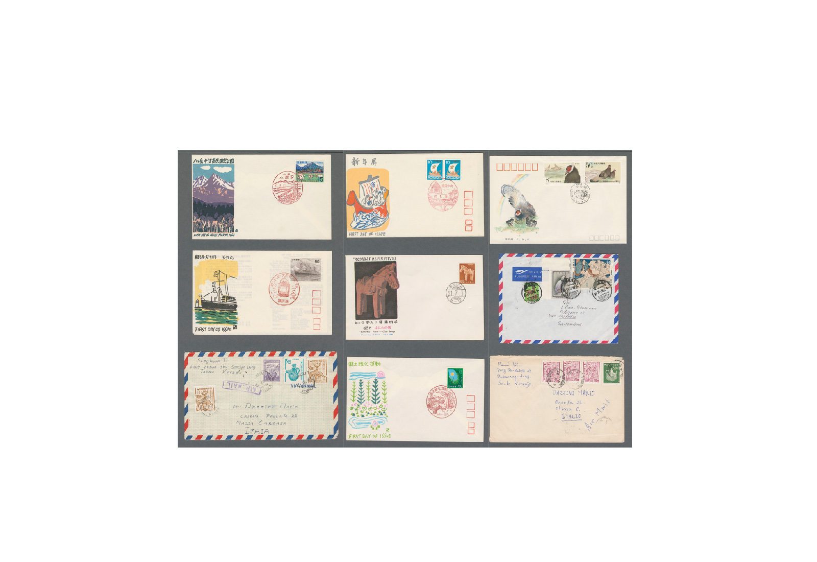 10 verschiedene Belege aus Asien gebraucht und ungebraucht