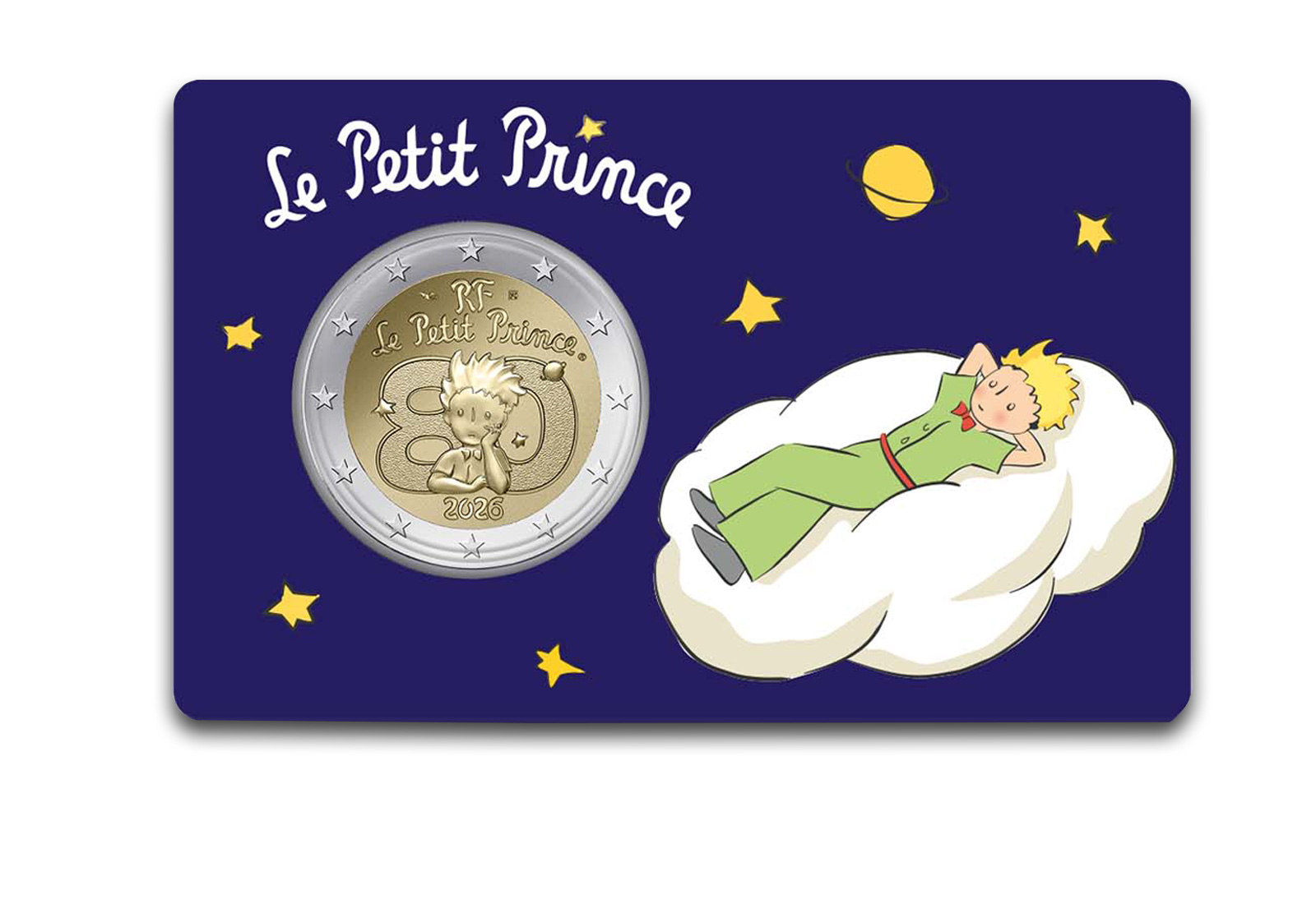 2 Euro 2026 Frankeich 80 Jahre "Der kleine Prinz" in Coincard Wolke