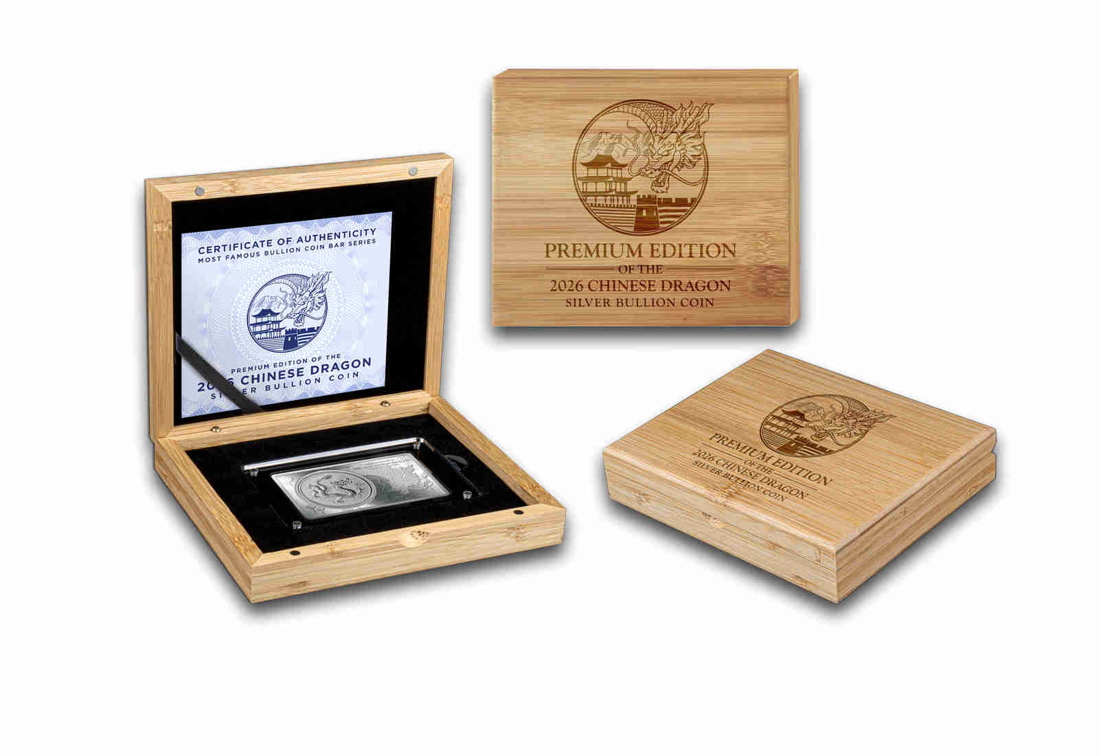 1 oz Silber China Drache 2026 in 2 oz Silberbarren