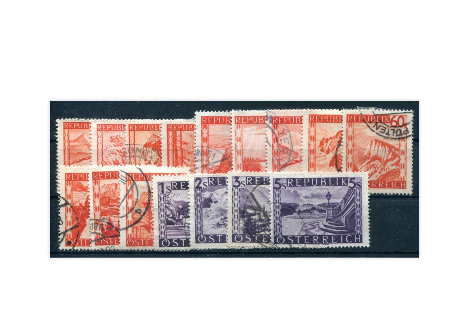 Österreich  Landschaften 1947 Michel Nr. 838/53 gest.