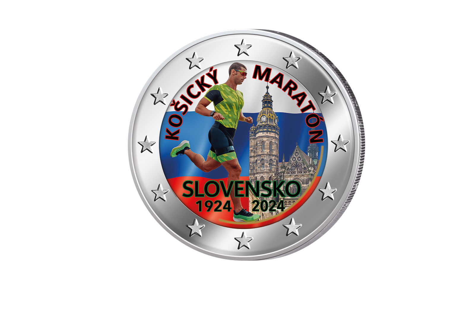 2 Euro 2024 Slowakei 100 Jahre Internationaler Marathonlauf in Kosice mit Farbapplikation
