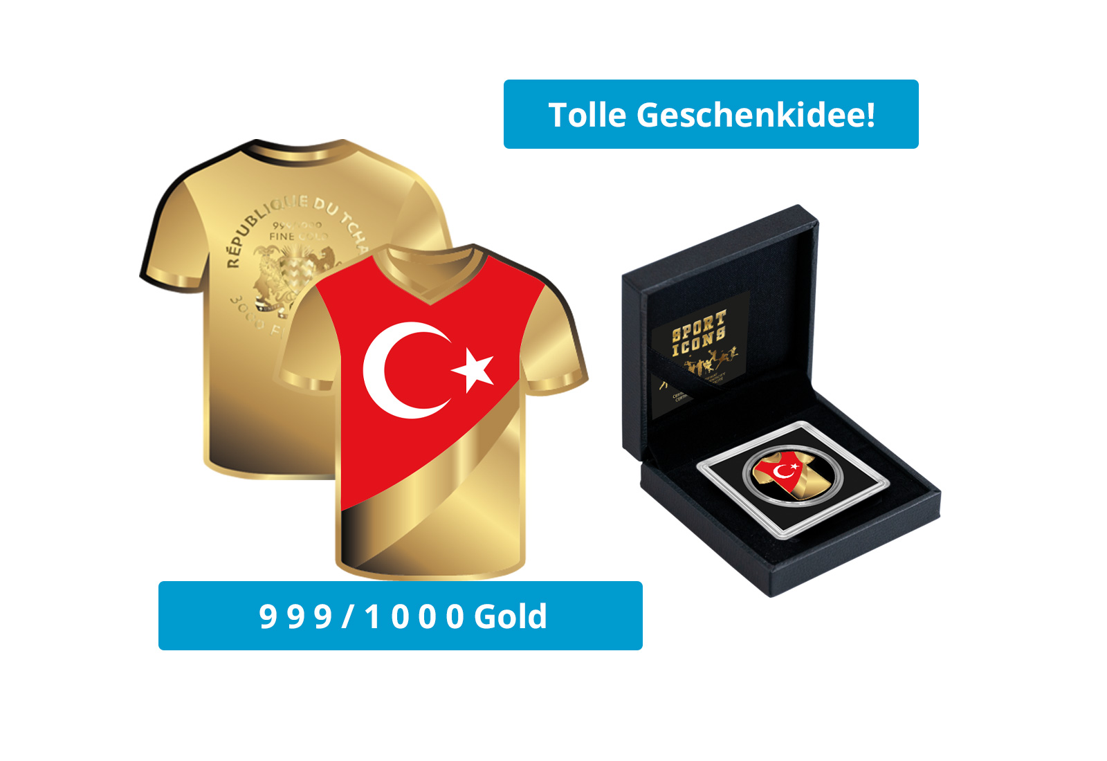 Goldmünze Motiv "Trikot Türkei" 999/1000 Gold im Geschenketui