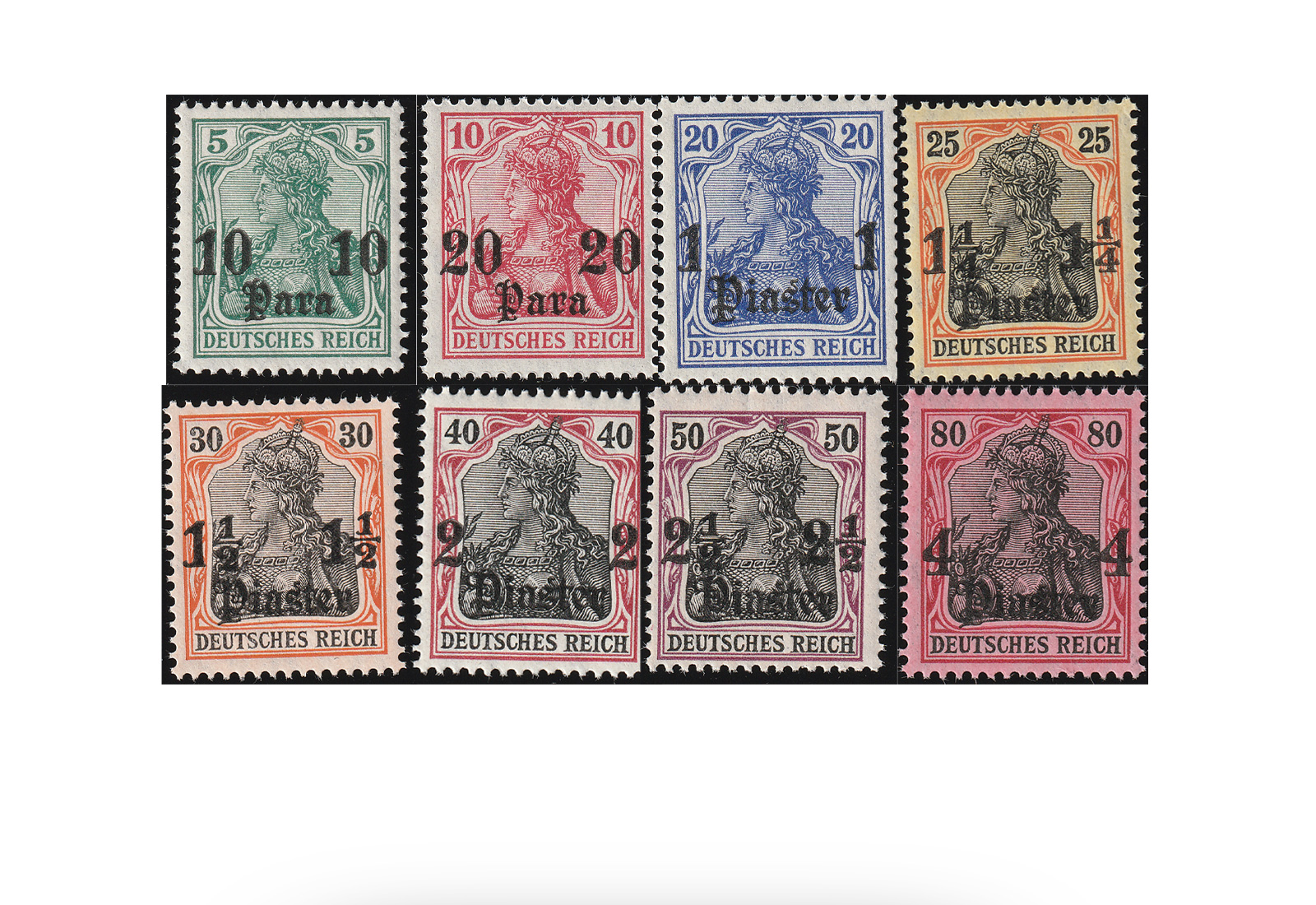 Dt. Auslandspostämter Türkei Freimarken 1905/13 Mi.Nr. 36-42y, 43 **