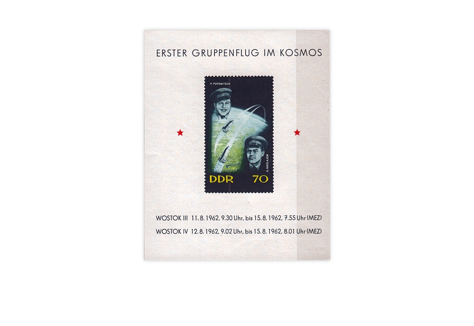 Briefmarken DDR Erster Gruppenflug Wostok 3+4 1962 Block 17 gestempelt