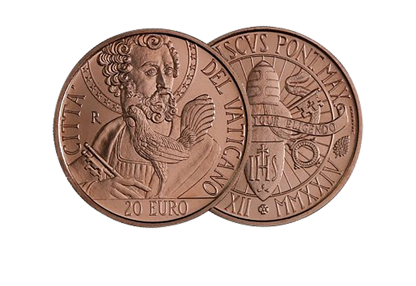 20 Euro Vatikan 2024 Kupfer Kunst und Glaube Petrus und Hahn