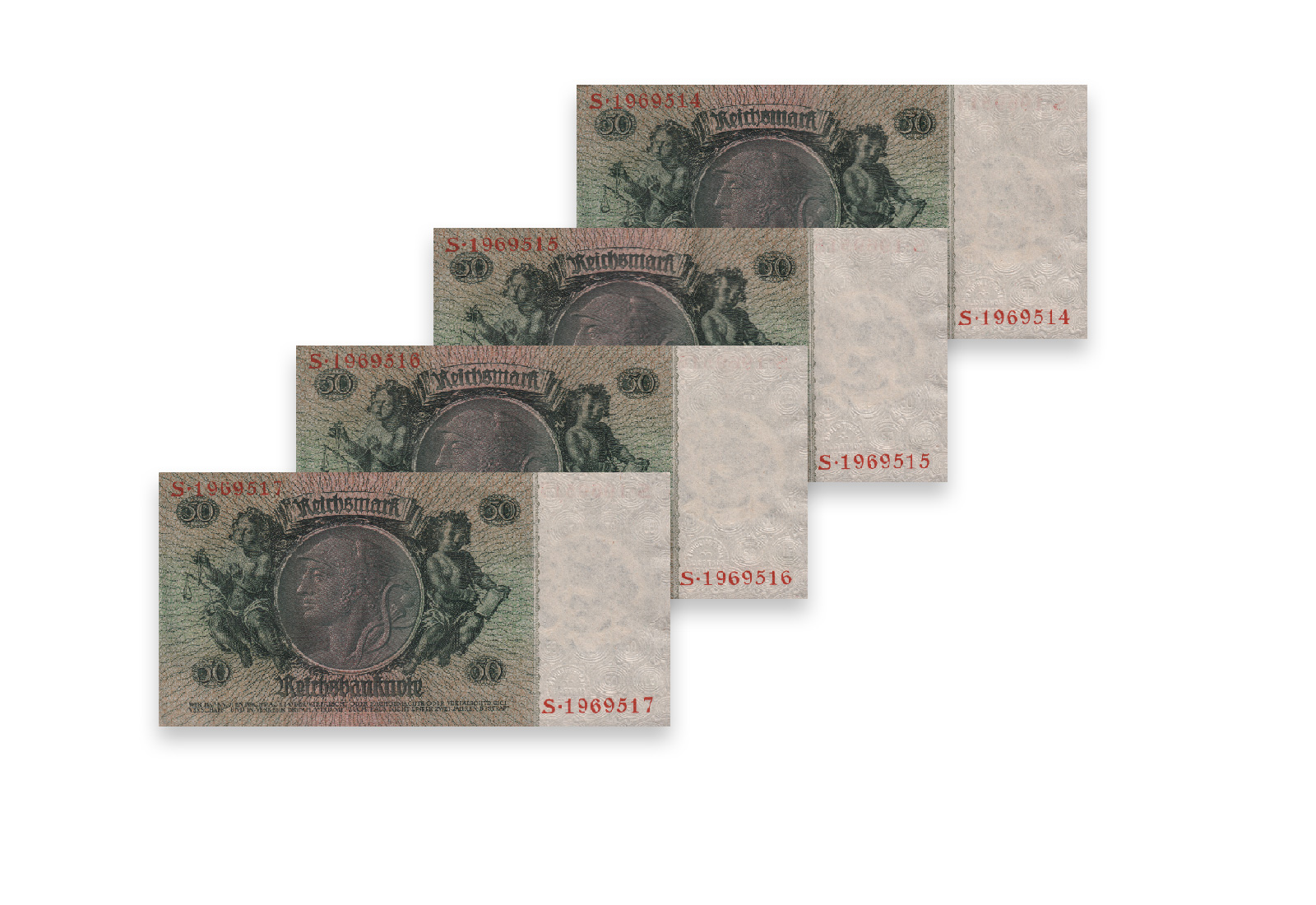 50 Reichsmark Banknoten Udr.Bst. Z 4 aufeinander folgende Nummern Ro. 175a Weimarer Republik 1933