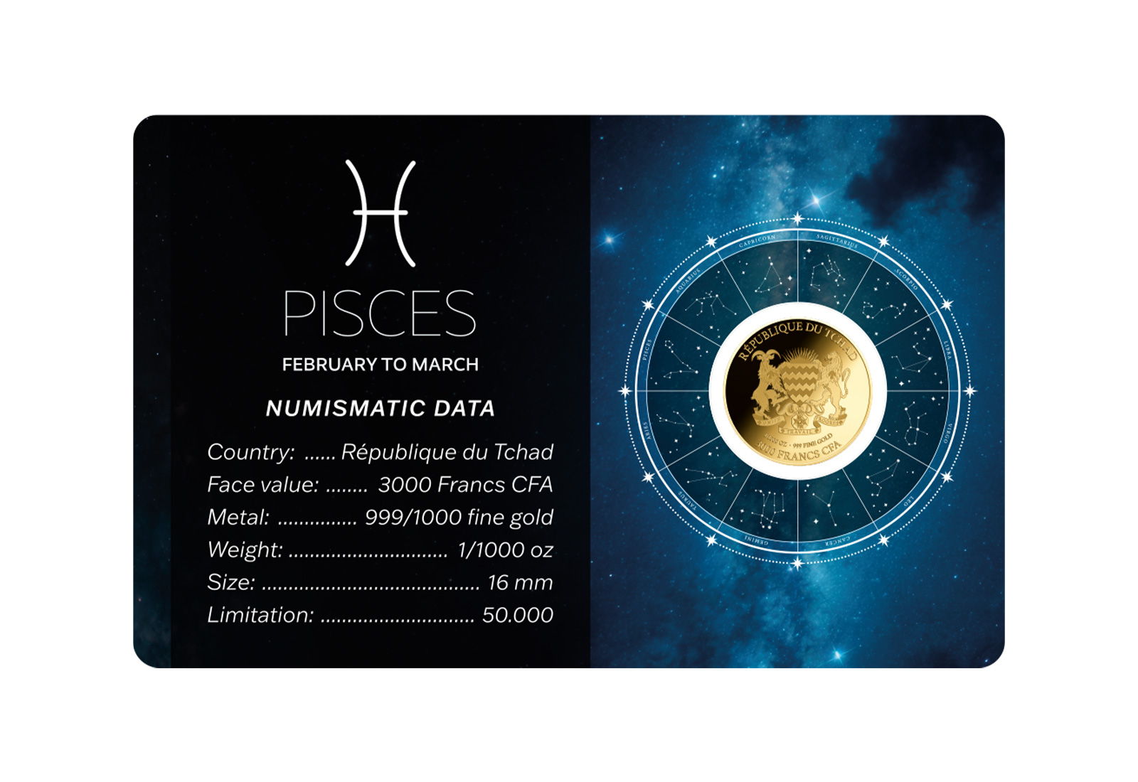 Goldmünze Sternzeichen Fische Coincard Feinheit 999/1000 Gold Geschenk