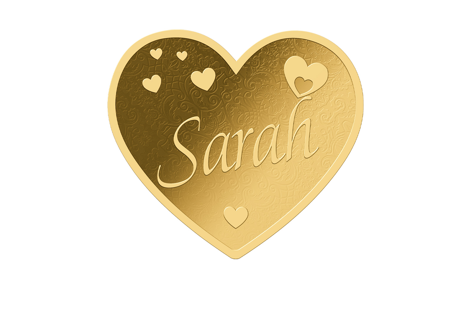 Goldmünze Motiv "Herz Sarah" 999/1000 Gold im Geschenketui