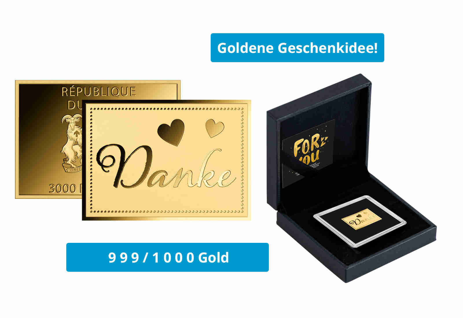 Goldmünze Motiv "Danke" 999/1000 Gold Geschenk