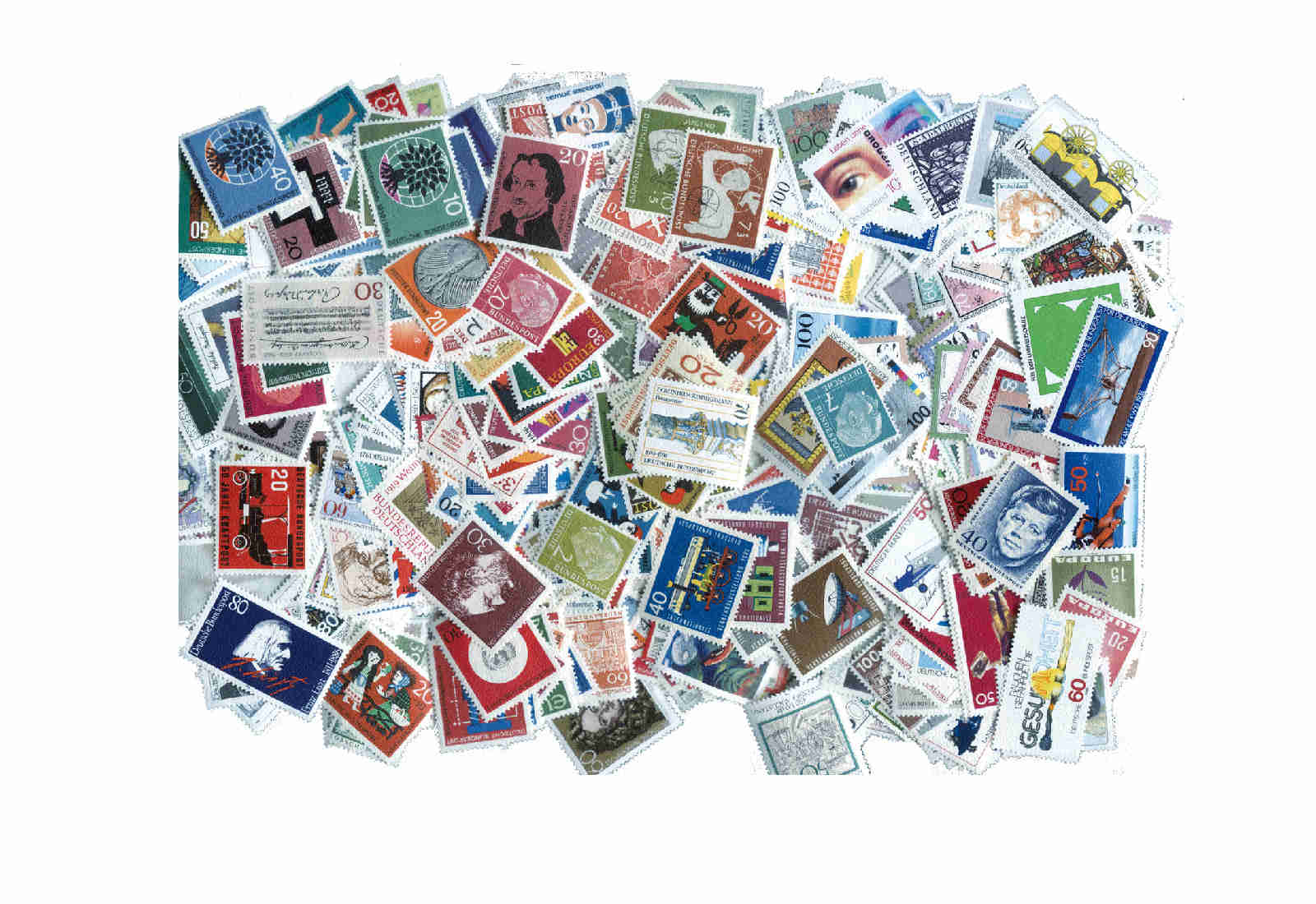 Briefmarken Westdeutschland-Sortiment ab 1945 300 Marken postfrisch und gestempelt