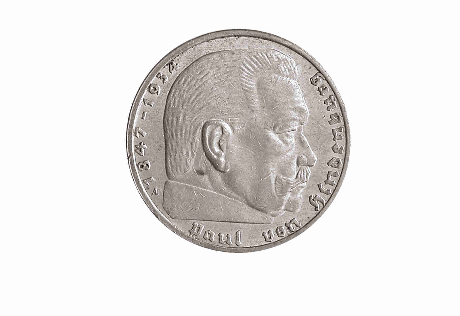 2 Reichsmark 1936 Drittes Reich Hindenburg Prägestätte G Jaeger-Nr. 366