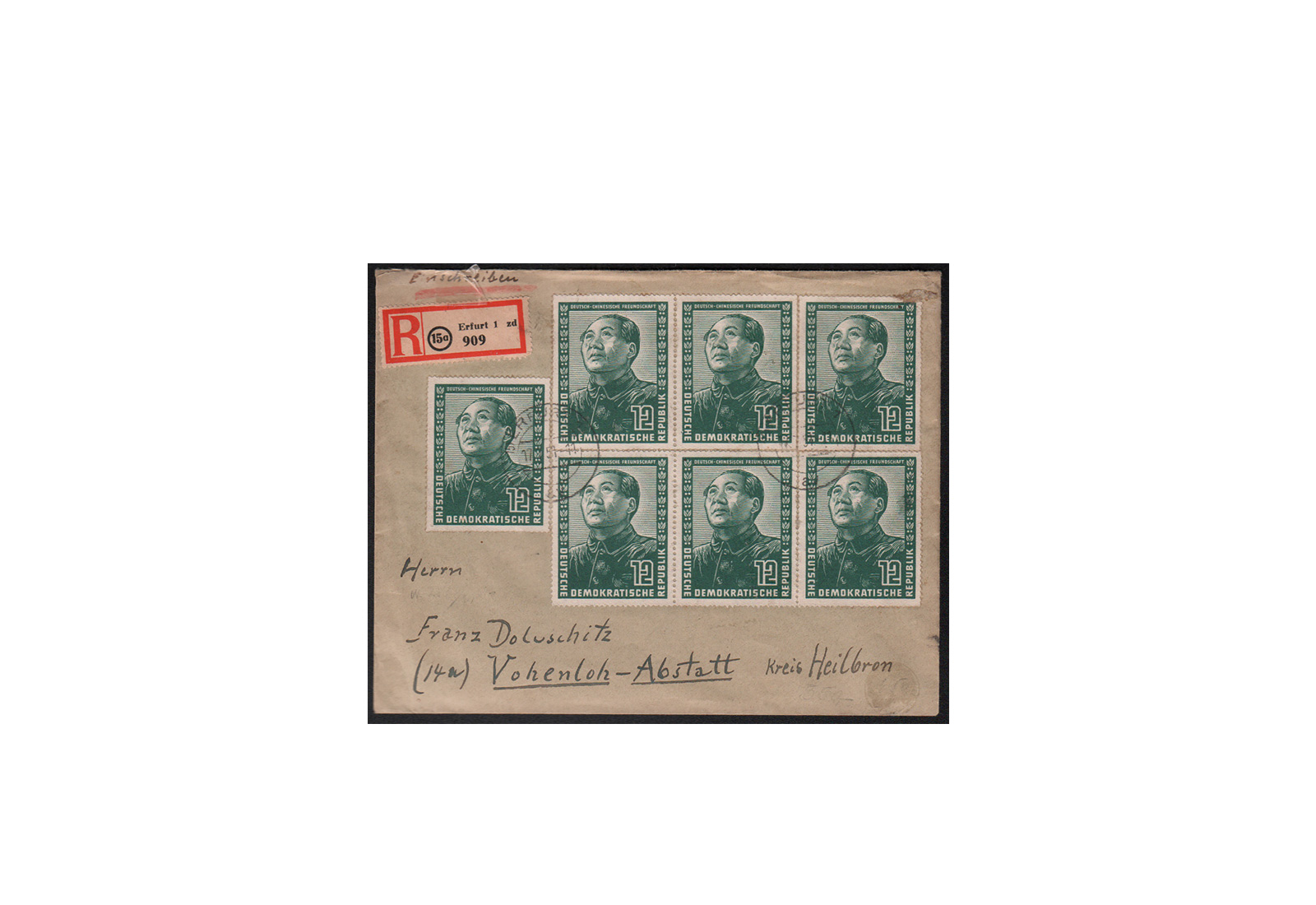 DDR Michel-Nr. 286 MeF auf R-Brief gestempelt