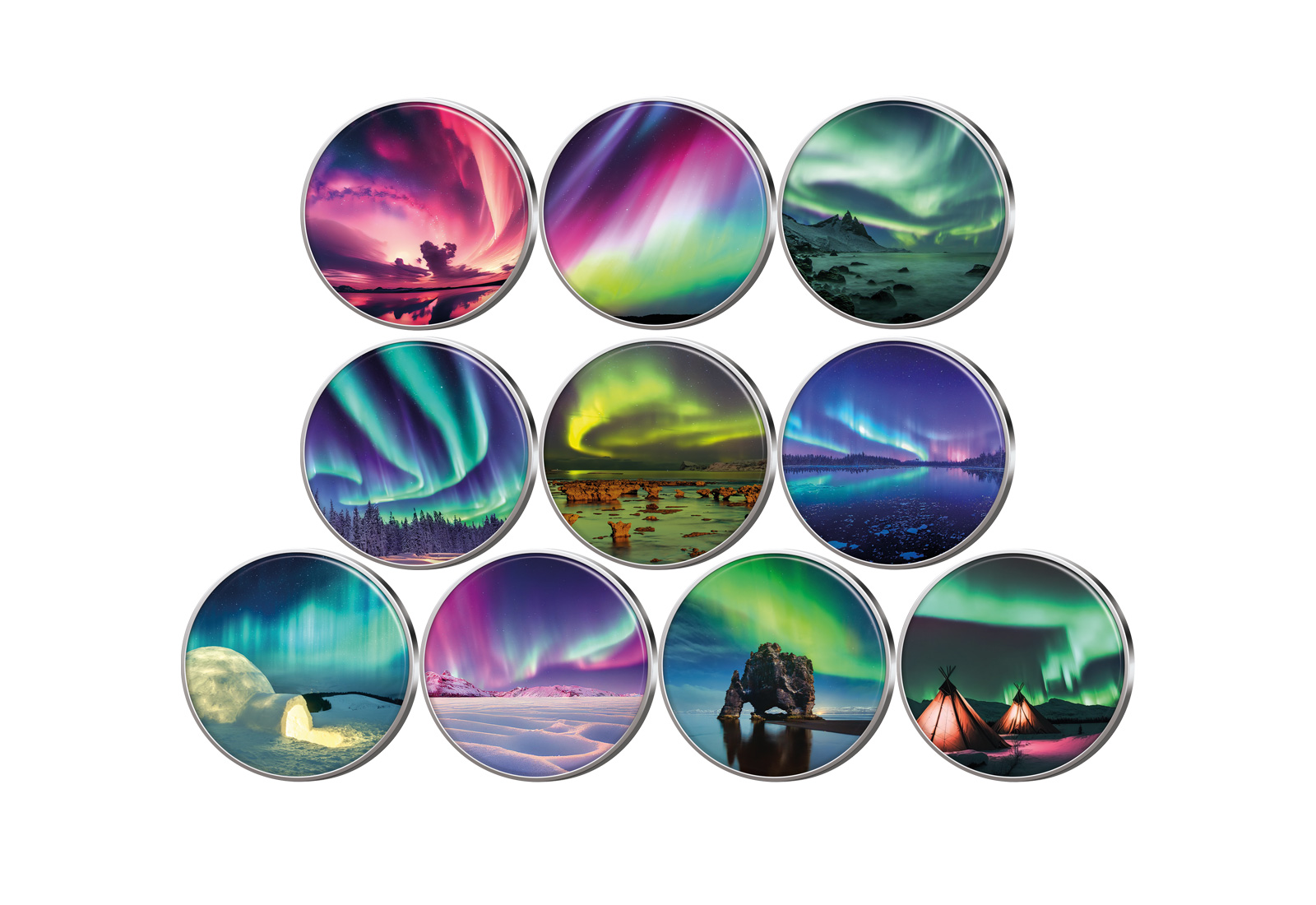 Himmlische Lichter 10er Kollektion mit Farbmotiv im Etui inkl. Zertifikat