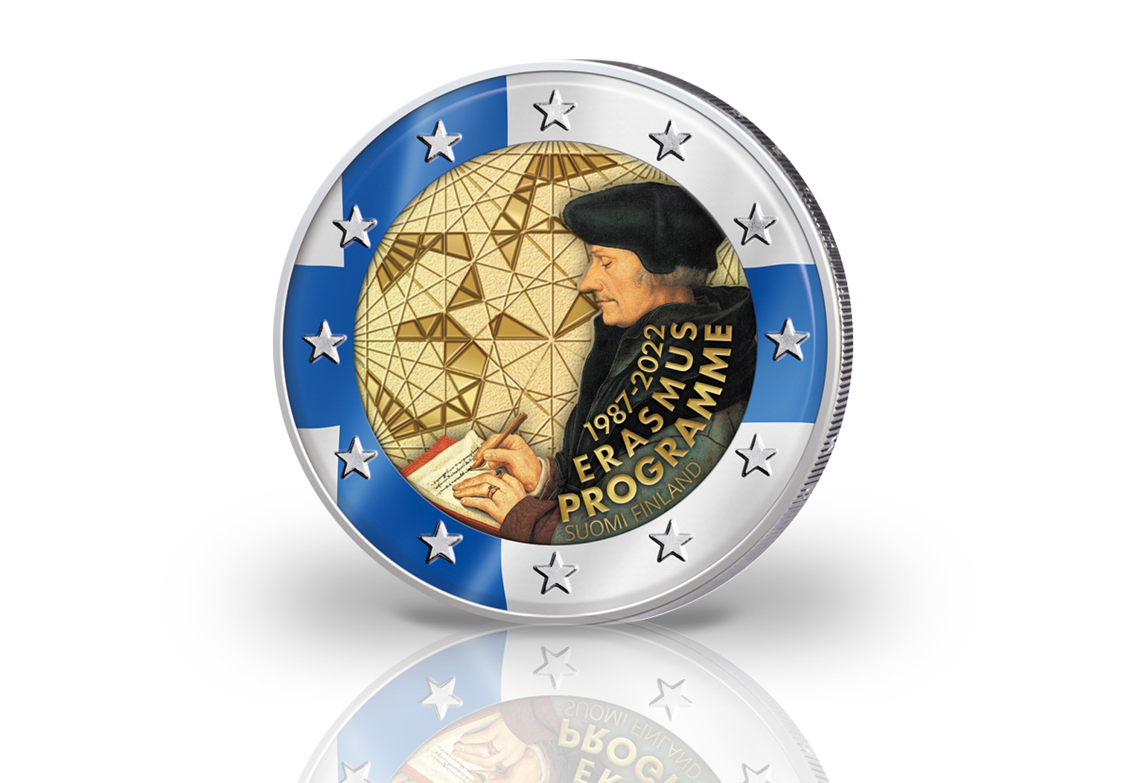 2 Euro 2022 Finnland 35 jähriges Bestehen des Erasmus Programms mit Farbmotiv