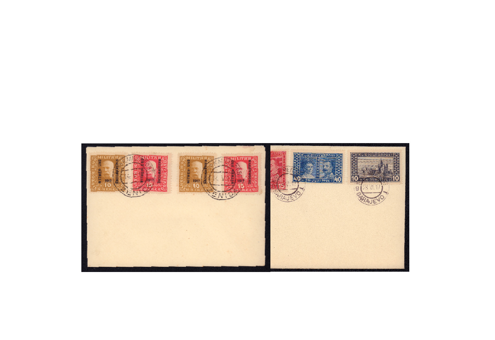 Blankobriefe Österreich/Bosnien Herzegowina 1917 Michel-Nr. 119-123 gestempelt