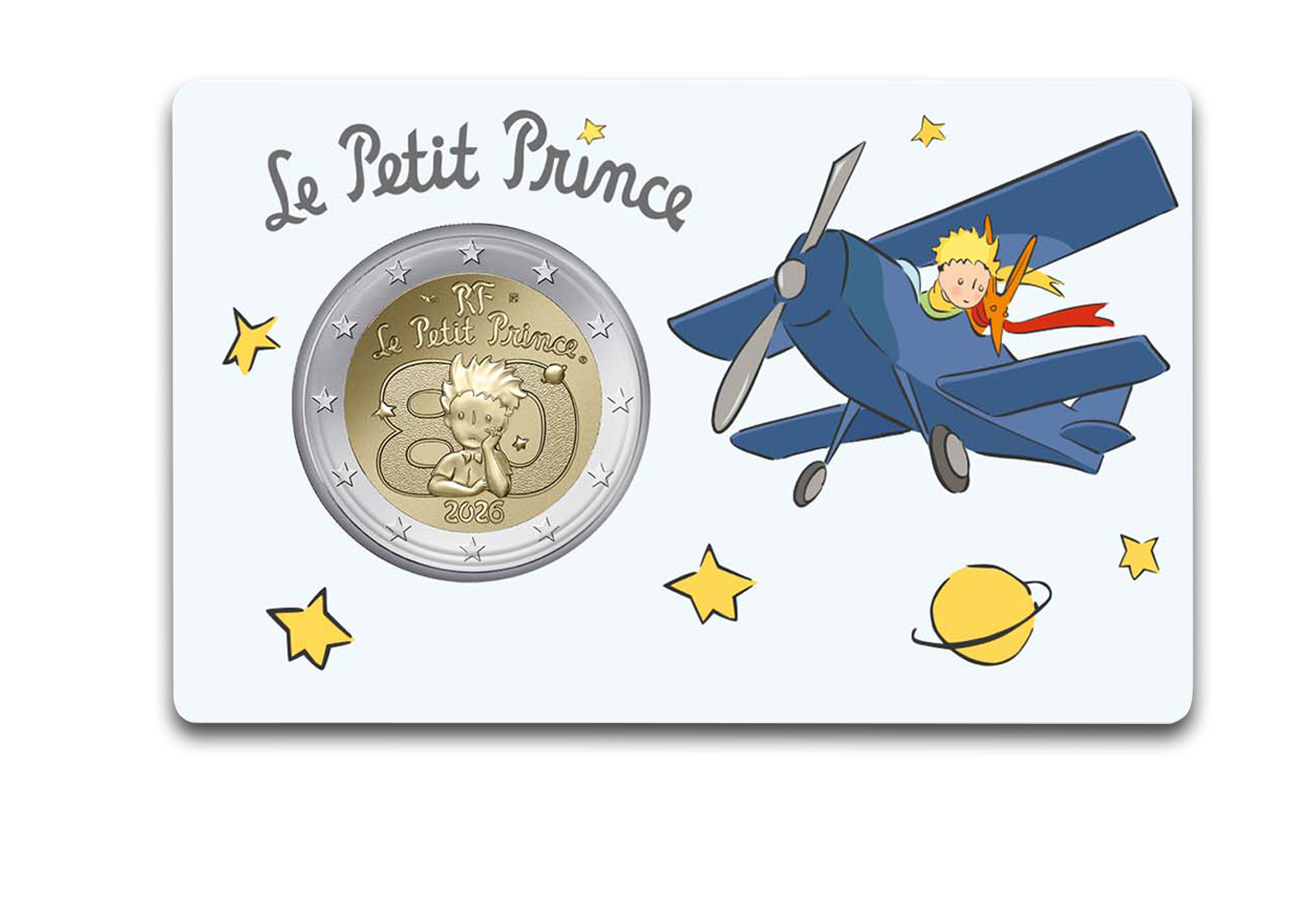 2 Euro 2026 Frankreich 80 Jahre "Der kleine Prinz" in Coincard Flugzeug