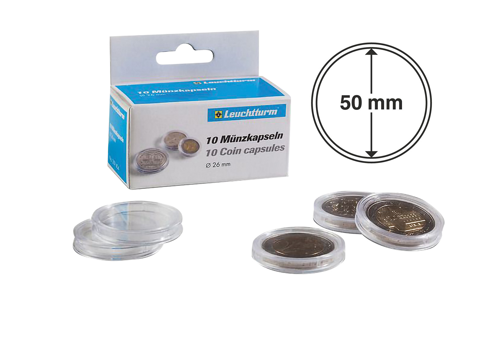 [50 mm] Leuchtturm Münzkapseln im 10er Pack