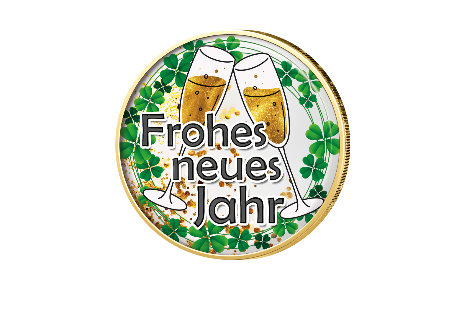 2 Euro vergoldet mit Farbmotiv Neujahr