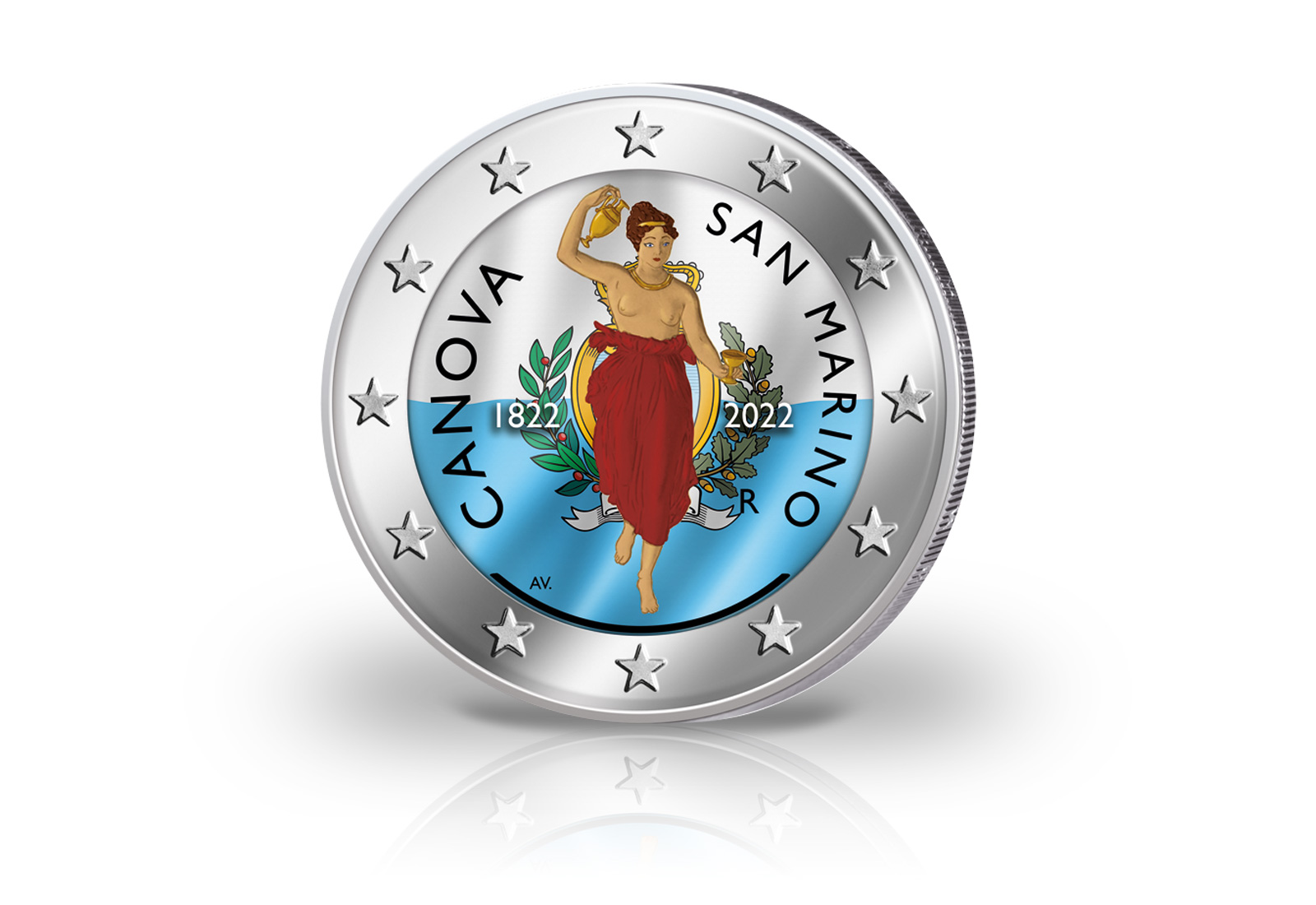 2 Euro 2022 San Marino 200. Todesjahr Antonio Canova st mit Farbmotiv