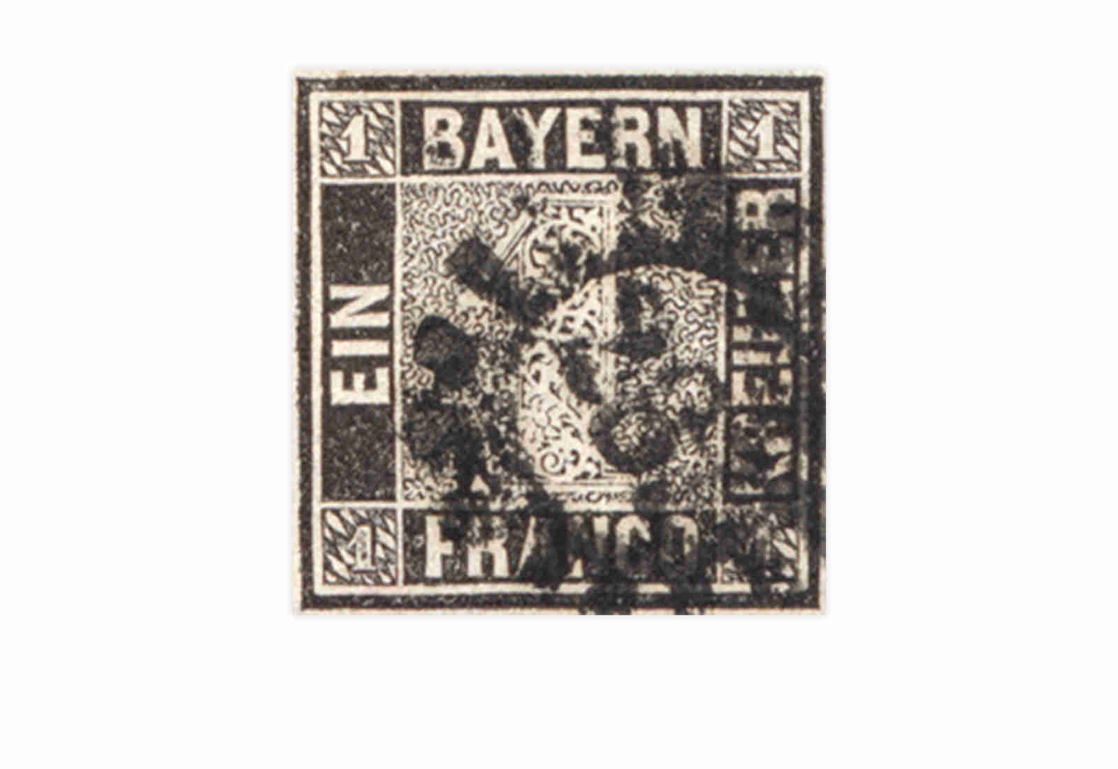 Briefmarke Altdeutschland Bayern Freimarke Schwarzer Einser 1849 Michel-Nr. 1 gestempelt geprüft