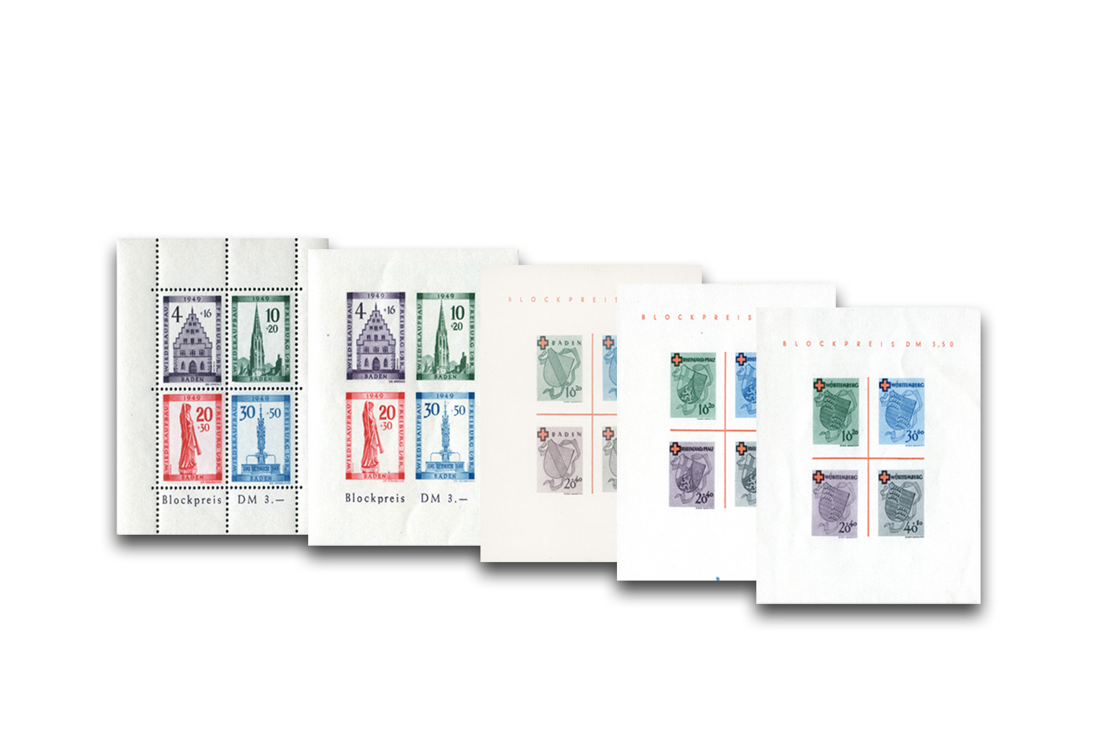 Briefmarken Blockausgaben Französische Zone 1949 postfrisch und Falz