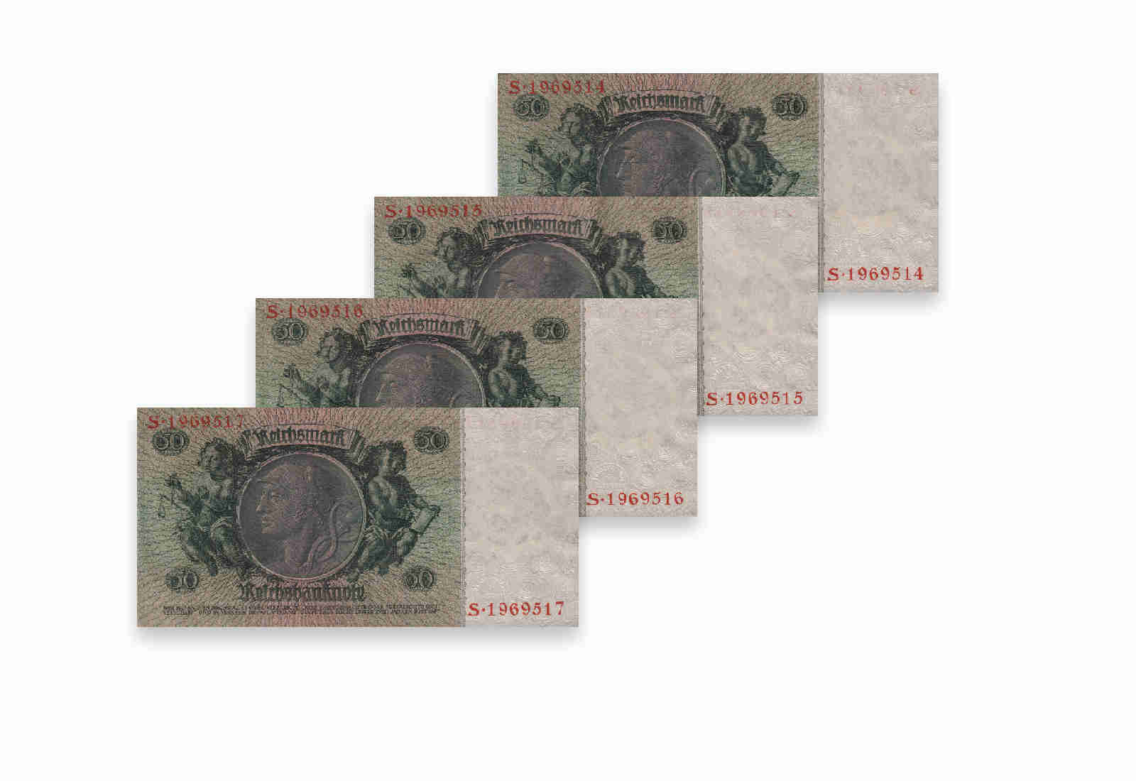 50 Reichsmark Banknoten Udr.Bst. Z 4 aufeinander folgende Nummern Ro. 175a Weimarer Republik 1933