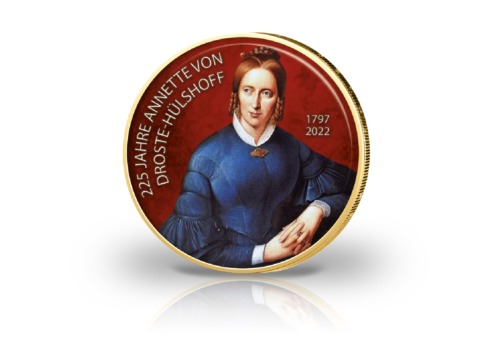 2 Euro mit Farbmotiv und 24 kt Goldaufl. 225. Geb. Annette v. Droste-Hülshoff