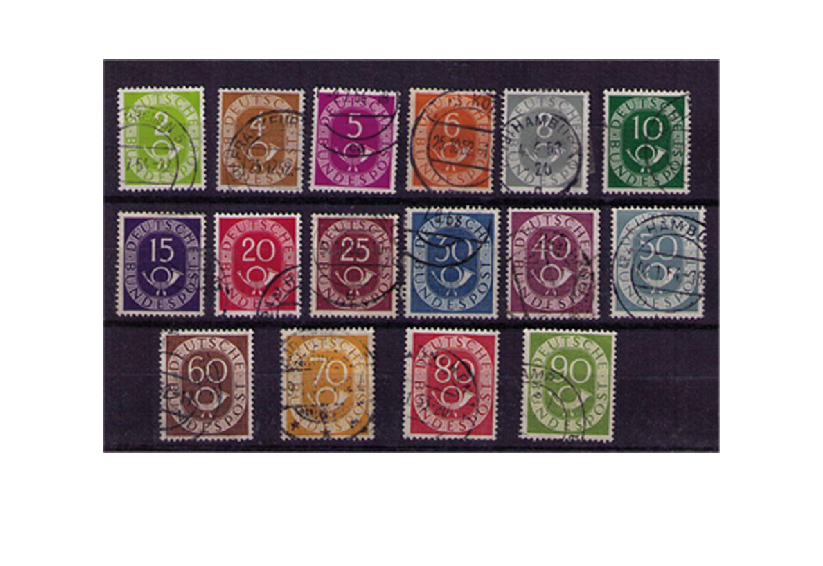 Briefmarken BRD Posthorn 1951 Michel-Nr. 123-138 gestempelt