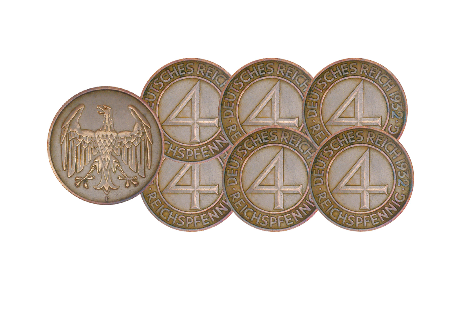 4 Pfennig 1932 Weimarer Republik Brüningtaler 6er Set Jaeger-Nr. 315