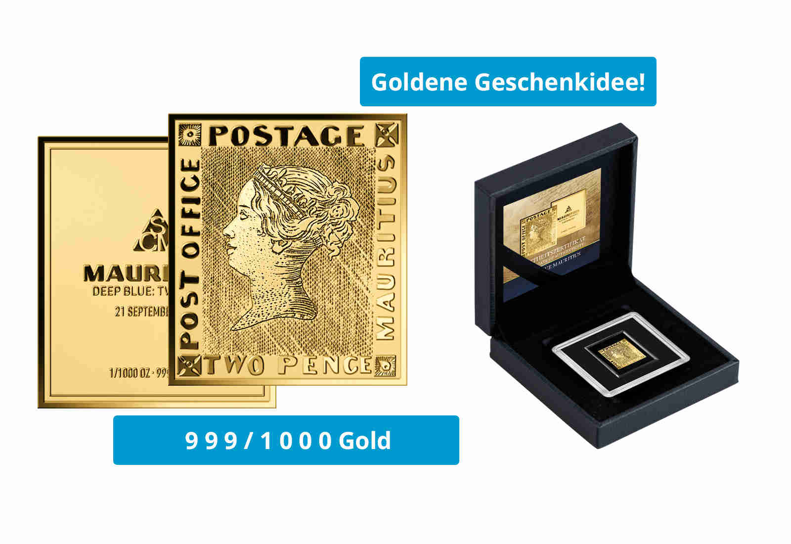 Goldausgabe Motiv Blaue Mauritius 999/1000 Gold Geschenk