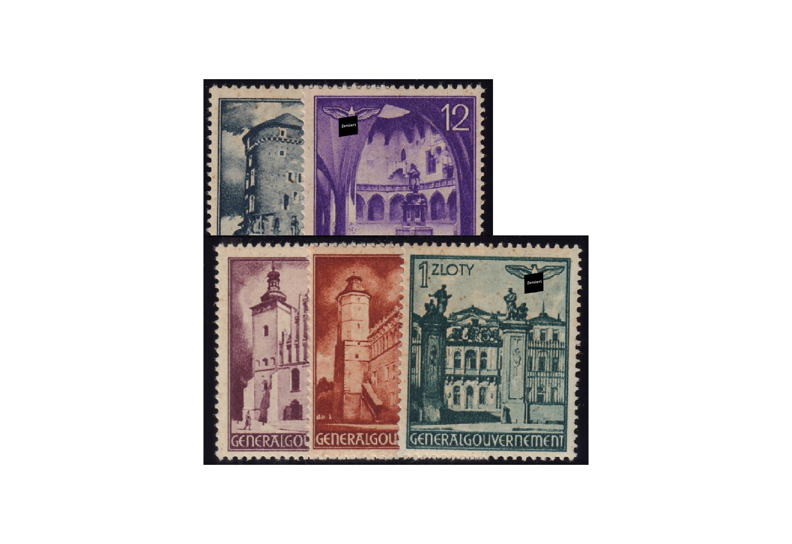 Generalgouvernement Freimarken: Bauwerke 1941 Michel Nr. 66/70 postfrisch