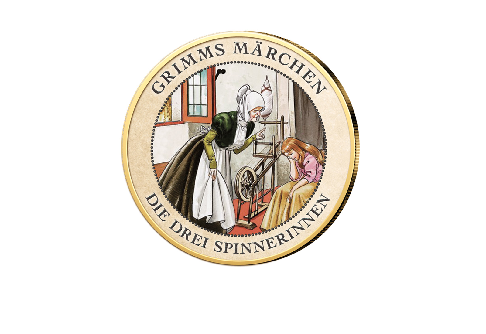 2 Euro vergoldet Die drei Spinnerinnen mit Farbmotiv