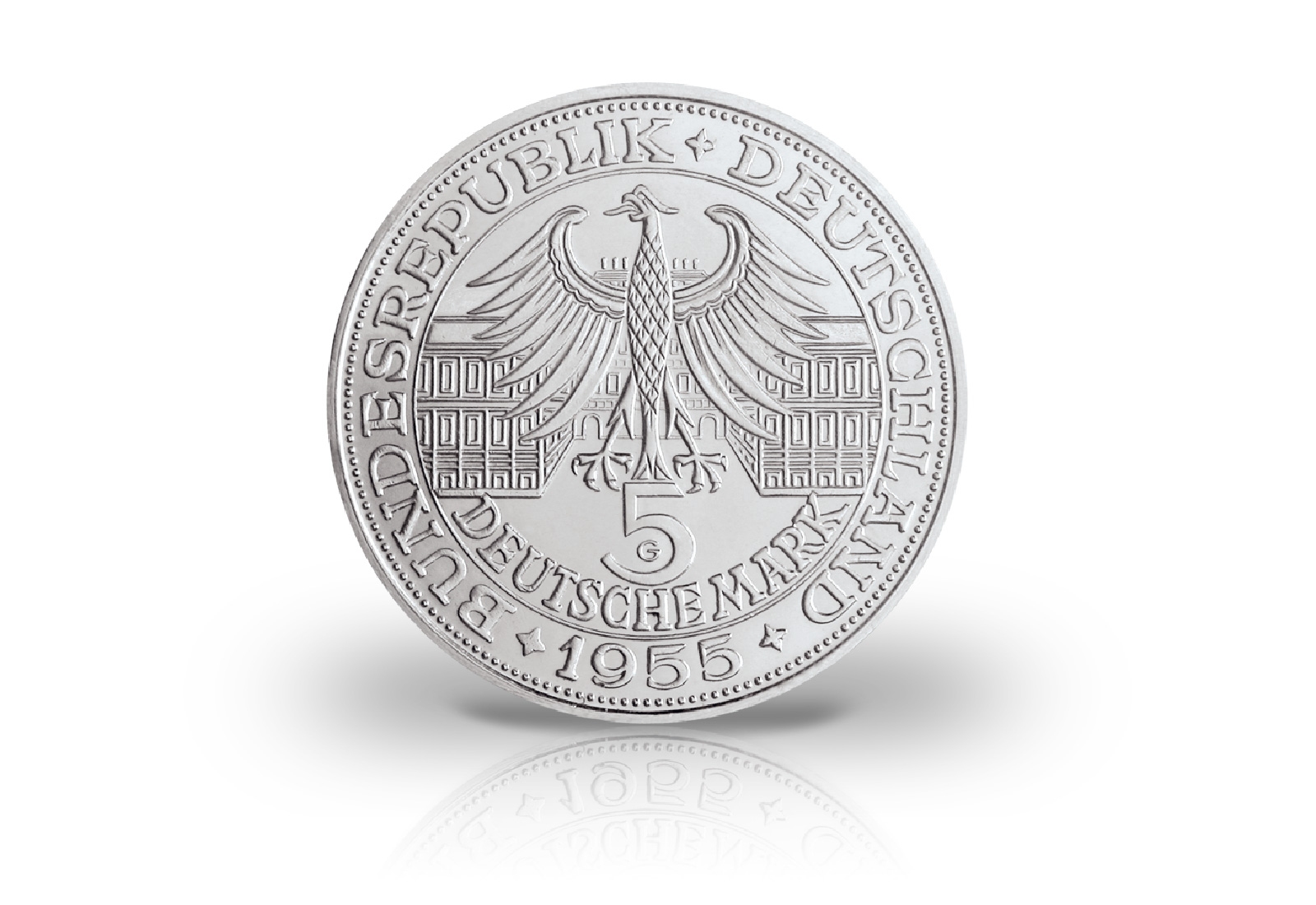 5-DM-Silbermünze 1955 BRD - Markgraf von Baden - Jaeger-Nr. 390