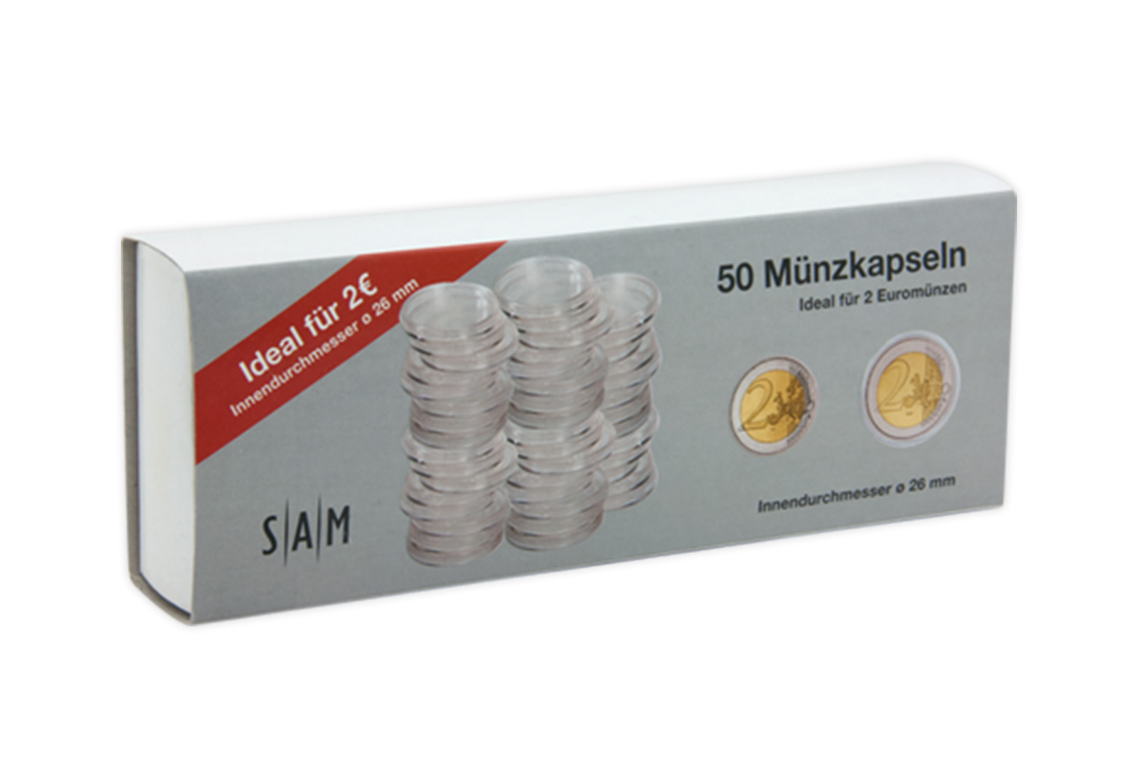 [26 mm] SAM 50 Münzkapseln für 2 Euro Münzen