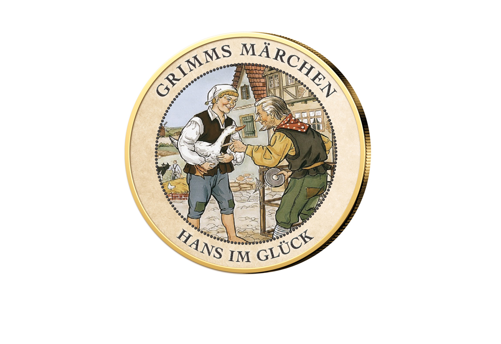 2 Euro vergoldet Hans im Glück mit Farbmotiv