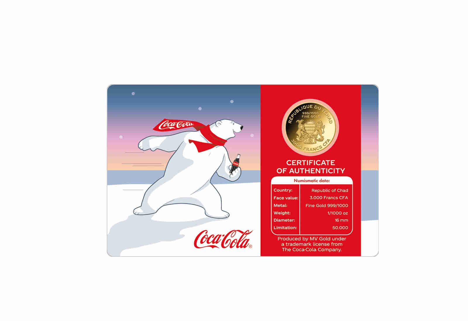 Goldmünze Motiv Coca Cola Eisbärfamilie Coincard Feinheit 999/1000 Gold Geschenk
