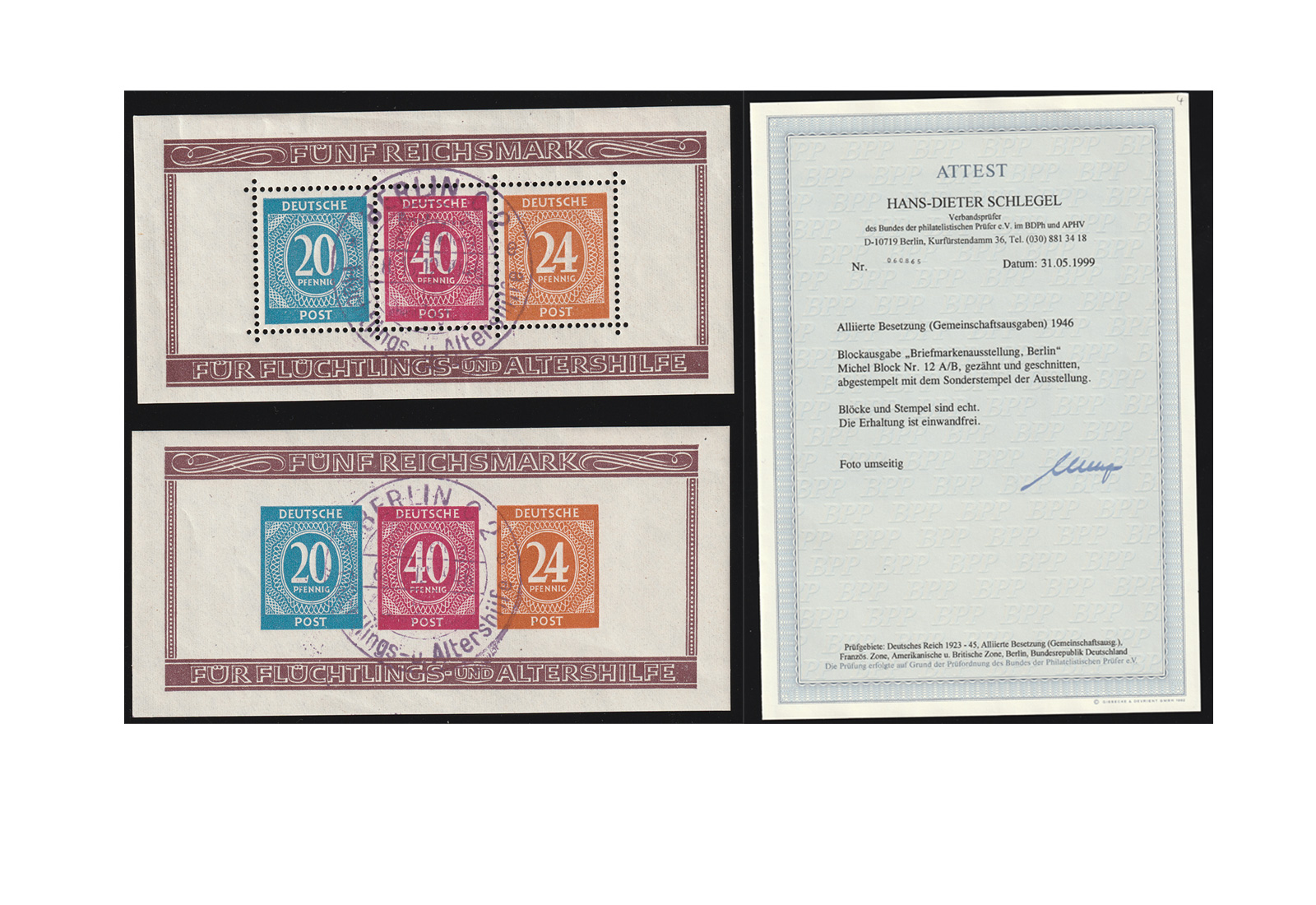 Briefmarken Allierte Besatzungzone Block 12 A/B gest. FA