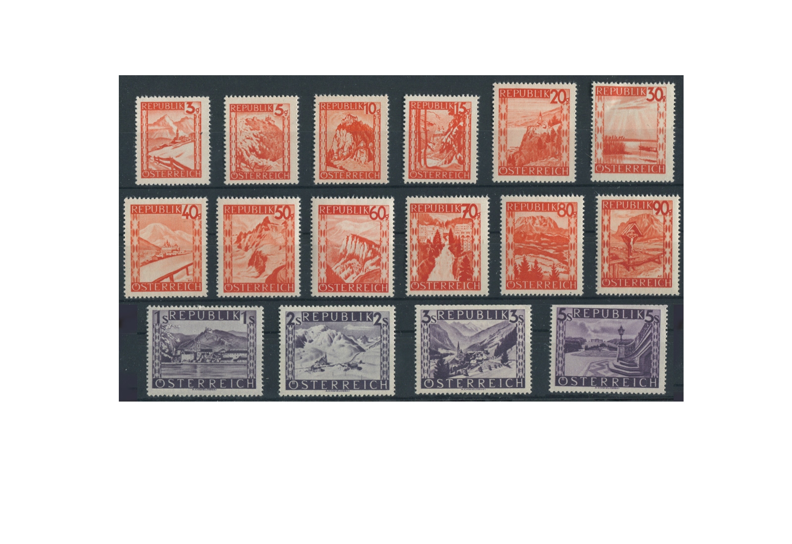 Österreich Mi.Nr. 838/853 Falz Landschaften 1947