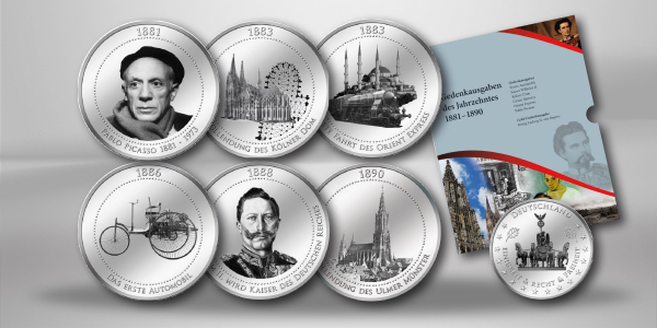 6 Gedenkausgaben 1881-1890 im Blister