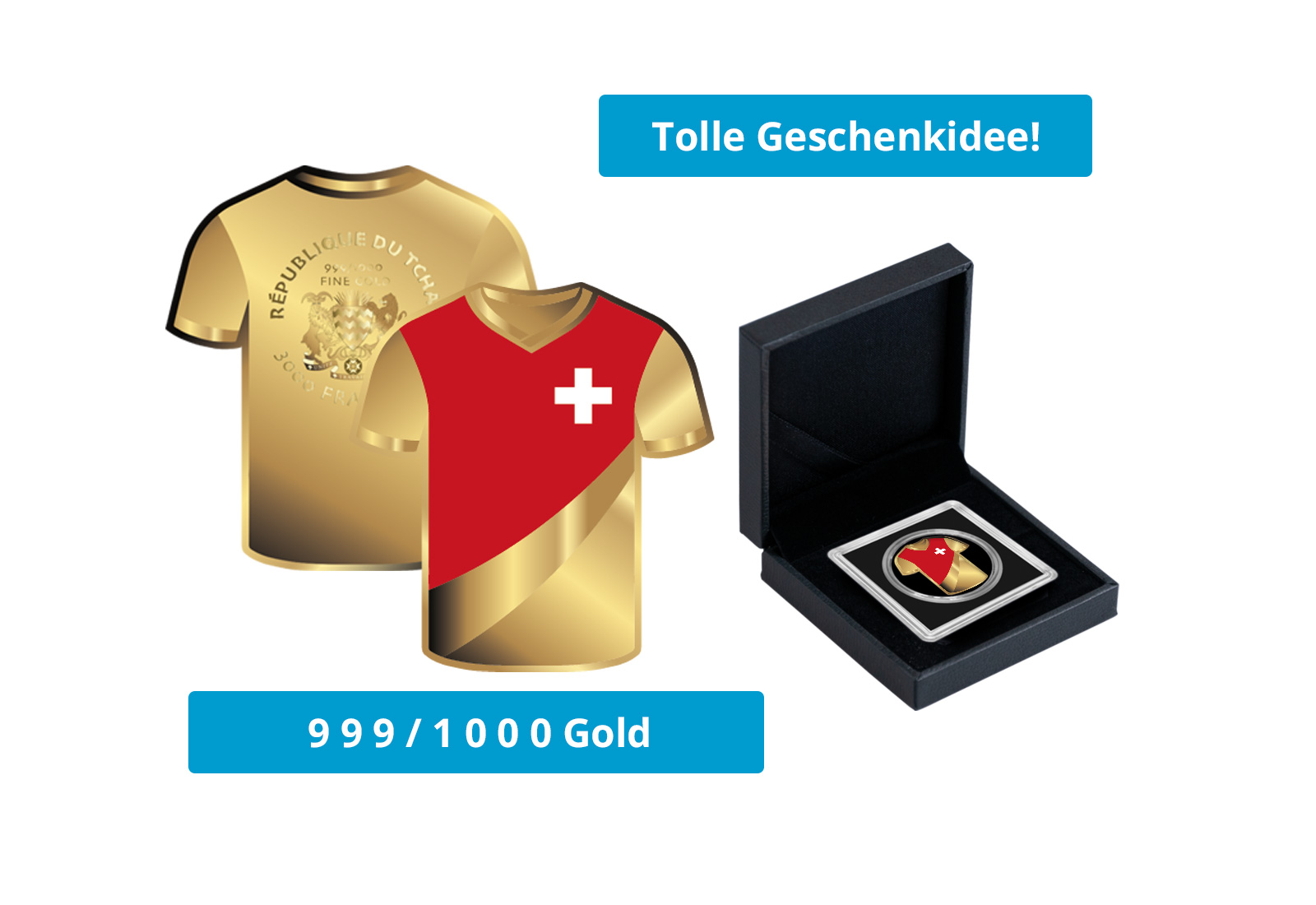 Goldmünze Motiv "Trikot Schweiz" 999/1000 Gold im Geschenketui