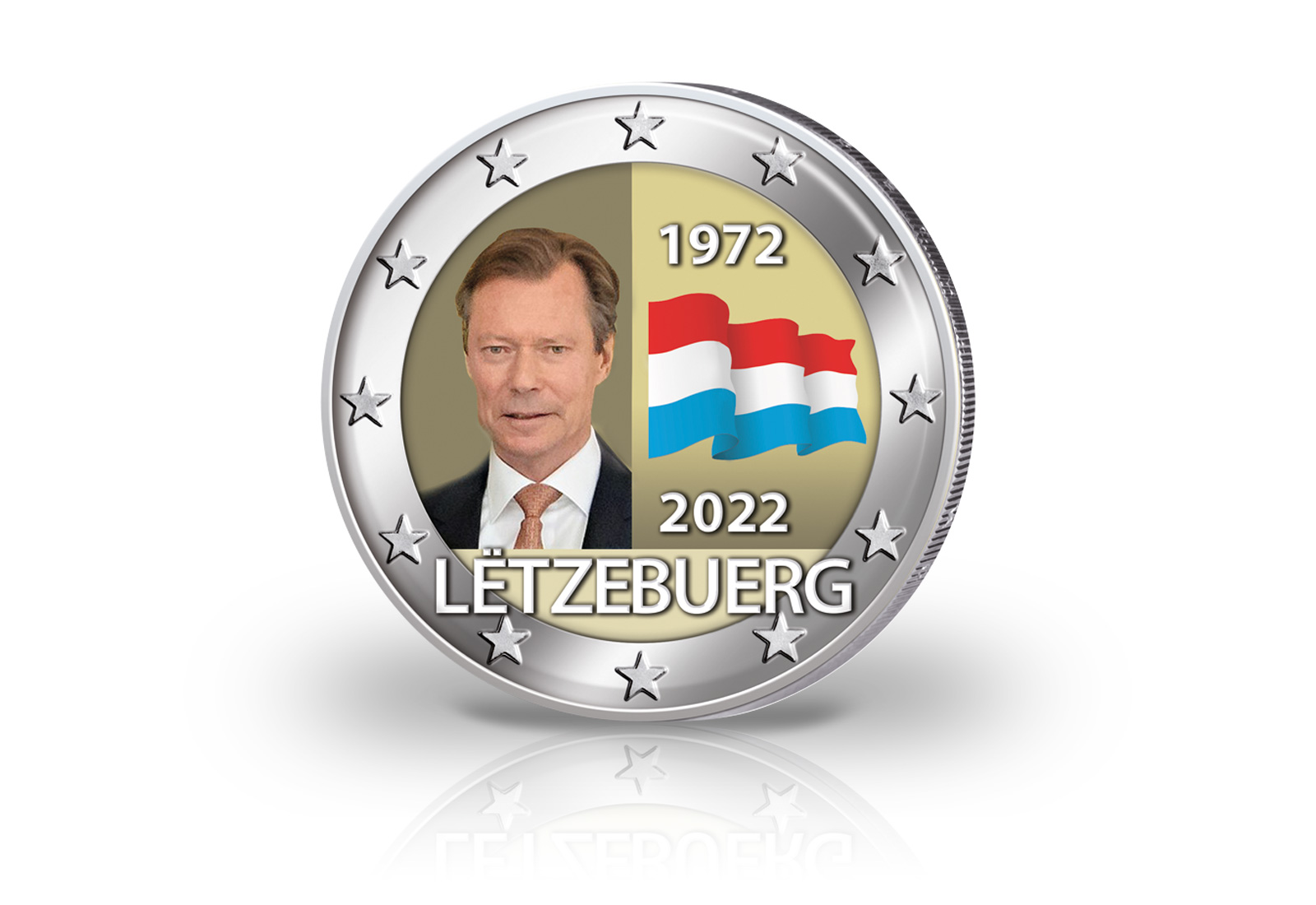 2 Euro 2022 Luxemburg 50. Jahrestag luxemb. Flagge mit Farbmotiv