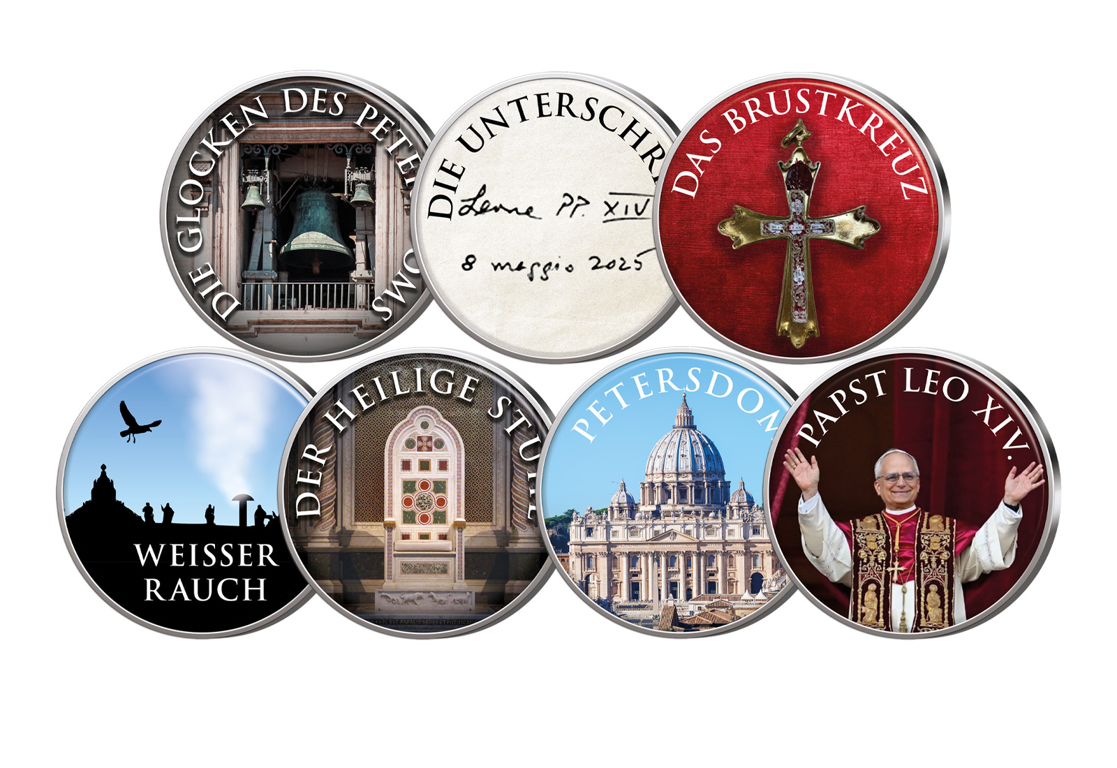 Papst Leo XIV. 7er Kollektion mit Farbapplikation im Etui inkl. Zertifikat