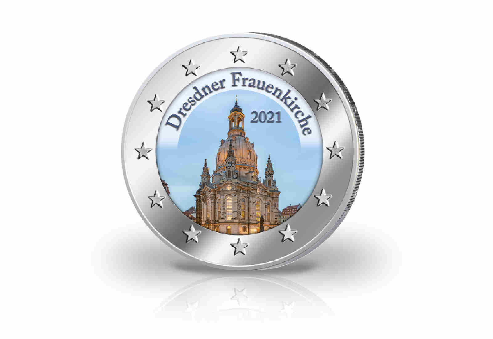 Dresdner Frauenkirche 1945 mit Farbmotiv plus Gratis Frauenkirche 2021 mit Farbmotiv