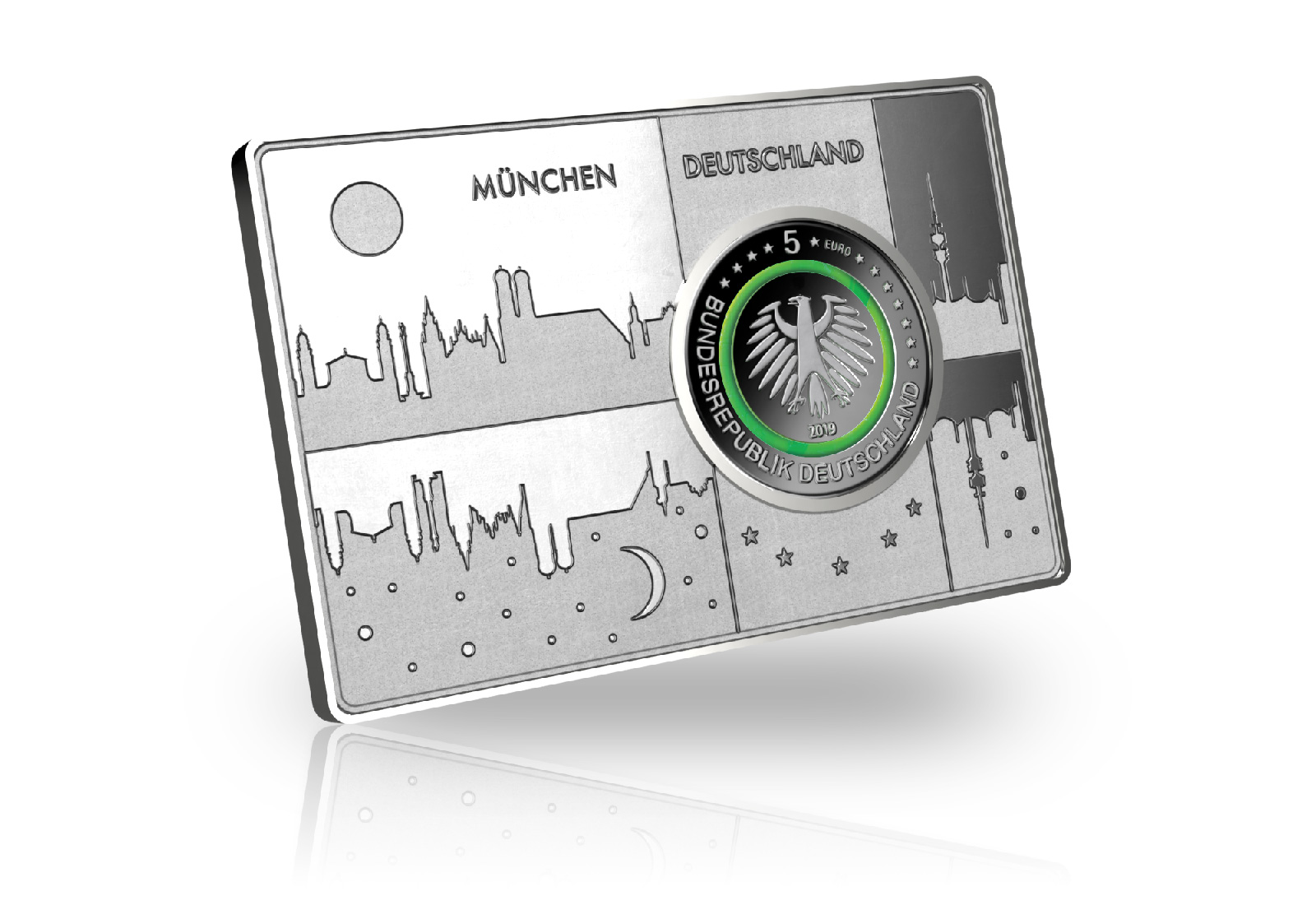 5 Euro 2019 Deutschland Gemäßtigte Zone eingefasst in einem Barren Prägestätte D