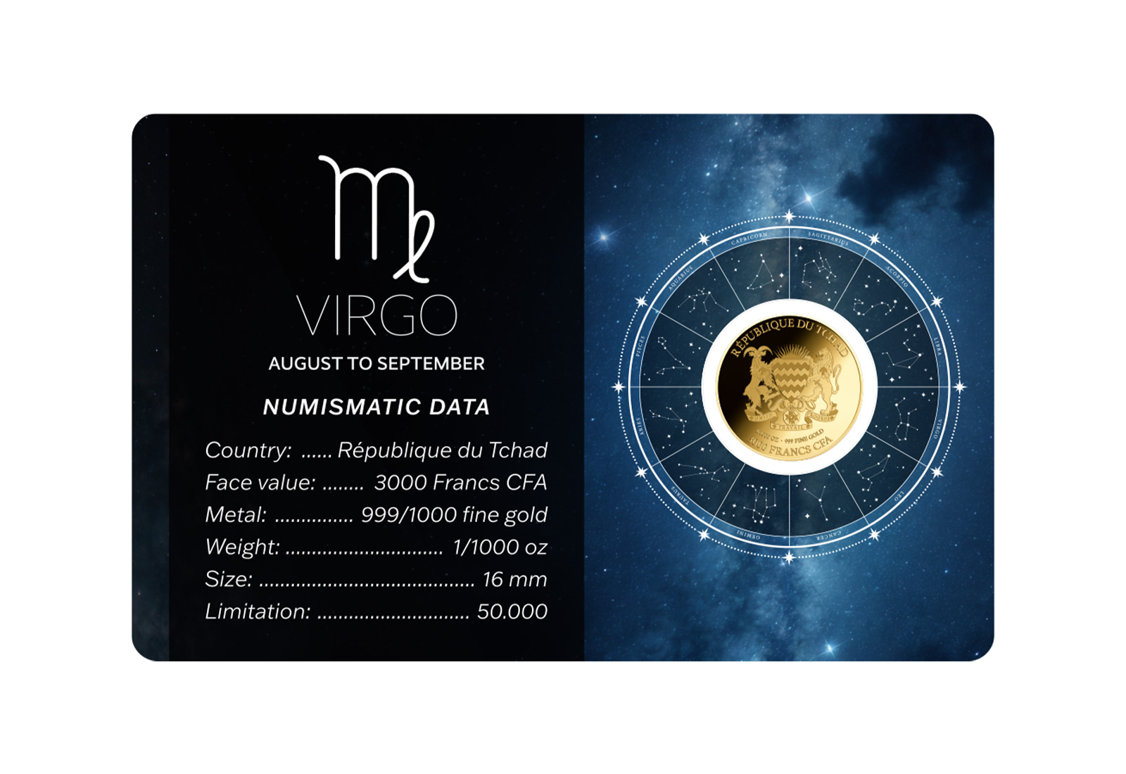 Goldmünze Sternzeichen Jungfrau Coincard 999/1000 Gold Geschenk