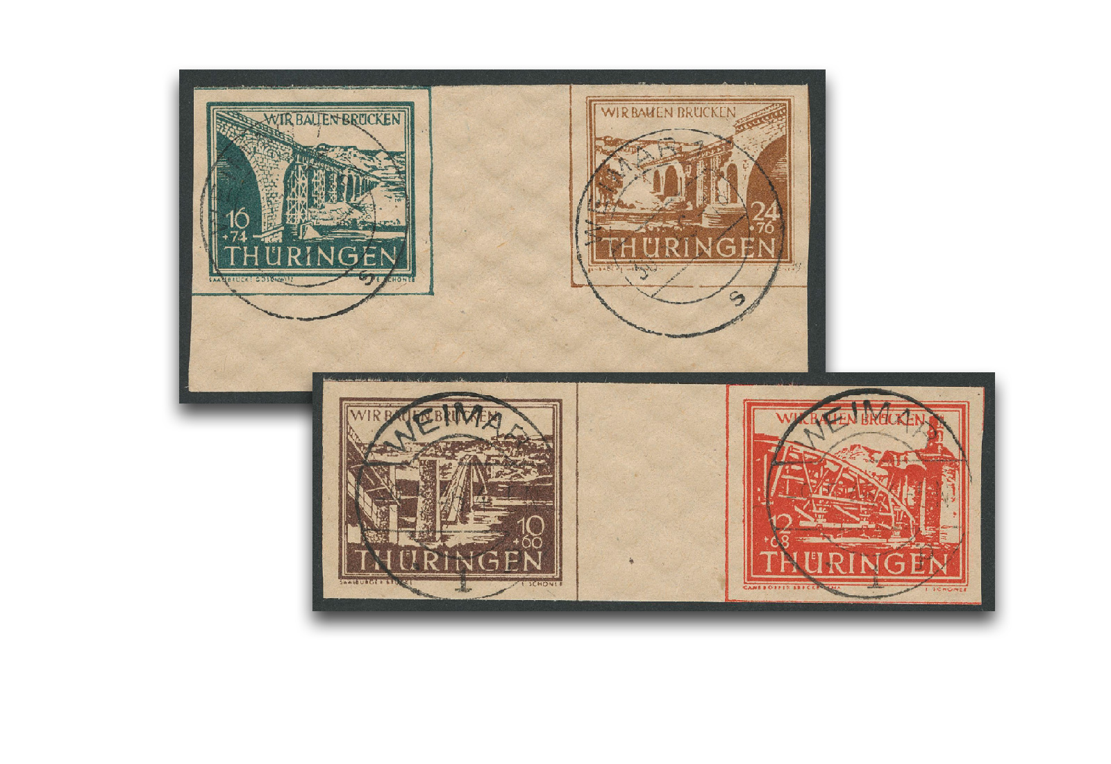 Briefmarken SBZ Wiederaufbau 1946 Michel-Nr. Wzd 1+2 gestempelt