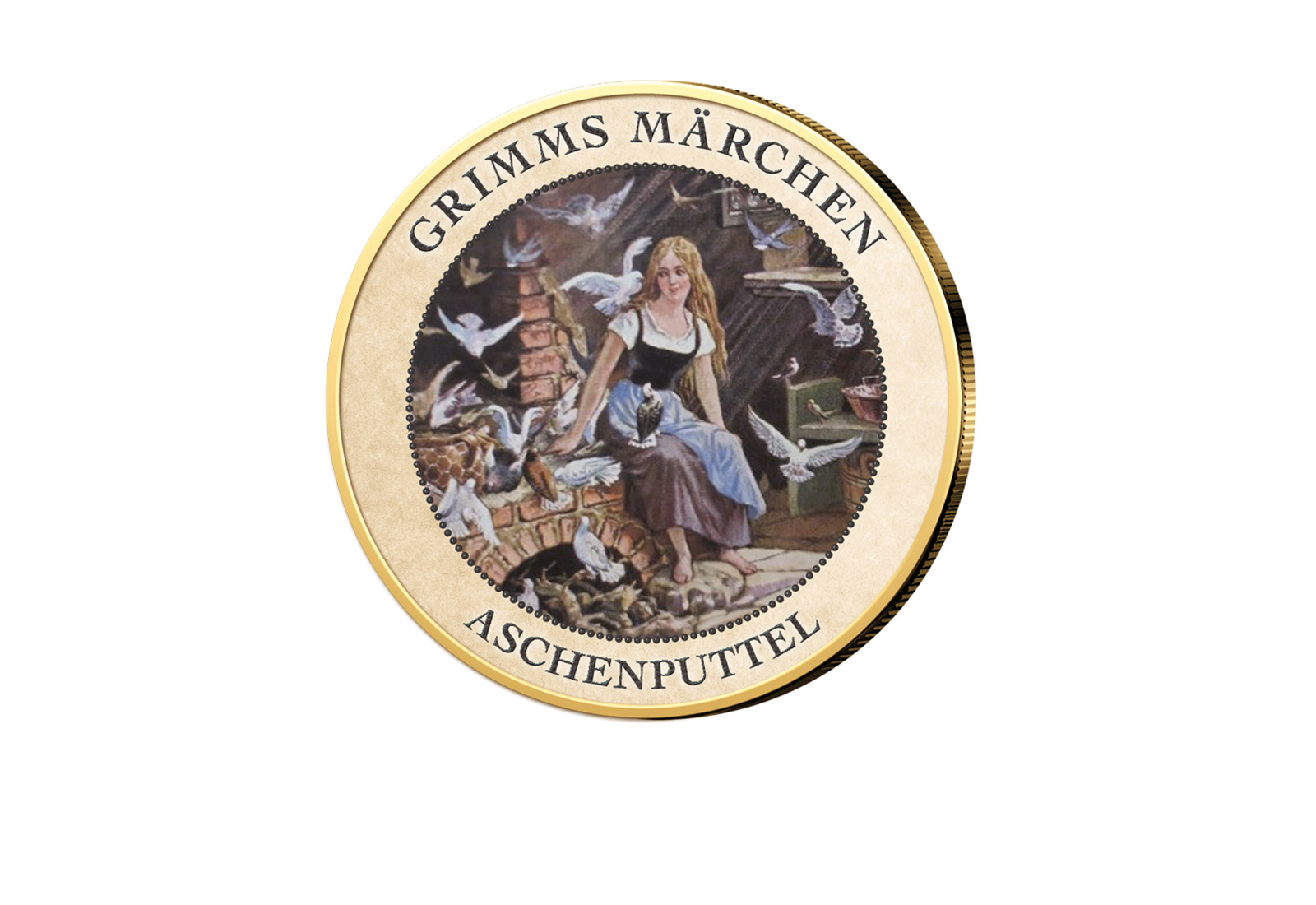 2 Euro vergoldet mit Farbmotiv Aschenputtel