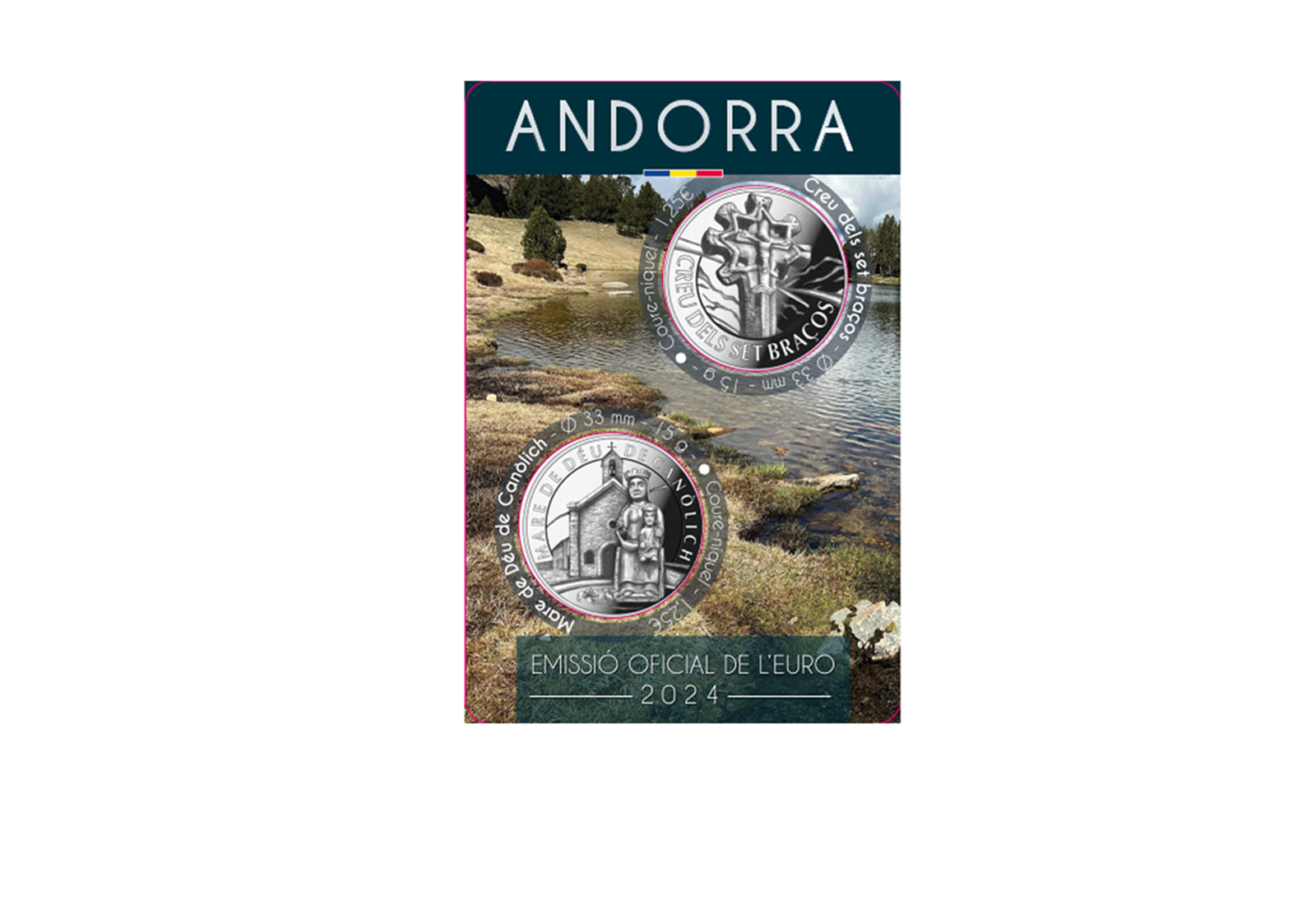 2 x 1,25 Euro 2024 Andorra Siebenarmiges Kreuz / Maria von Canolich